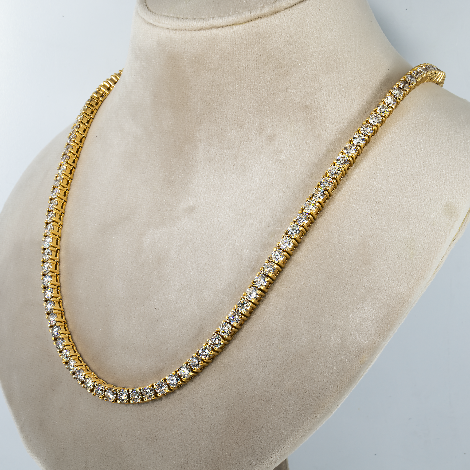14K Yellow Gold Round Diamond Tennis Chain 53.50Ct Chains