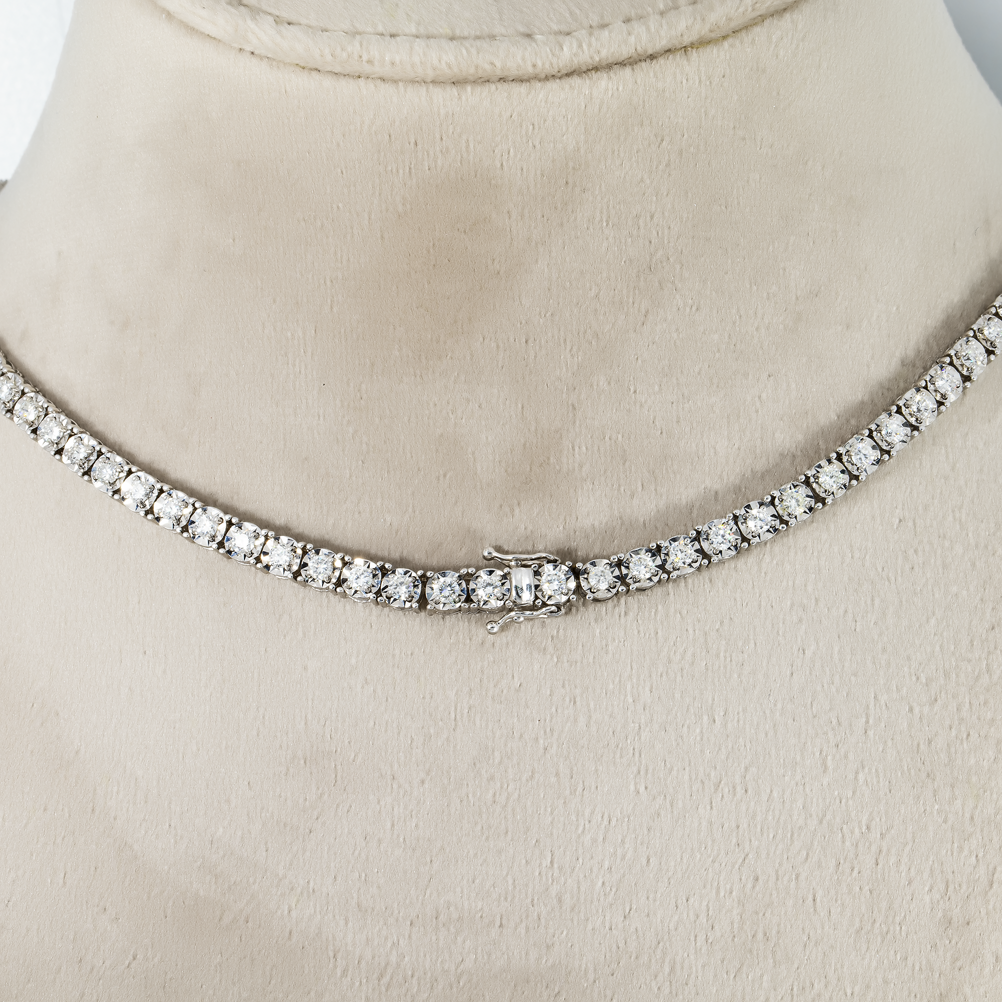 14K White Gold Round Diamond Tennis Chain 6.16Ct (18’’) Chains