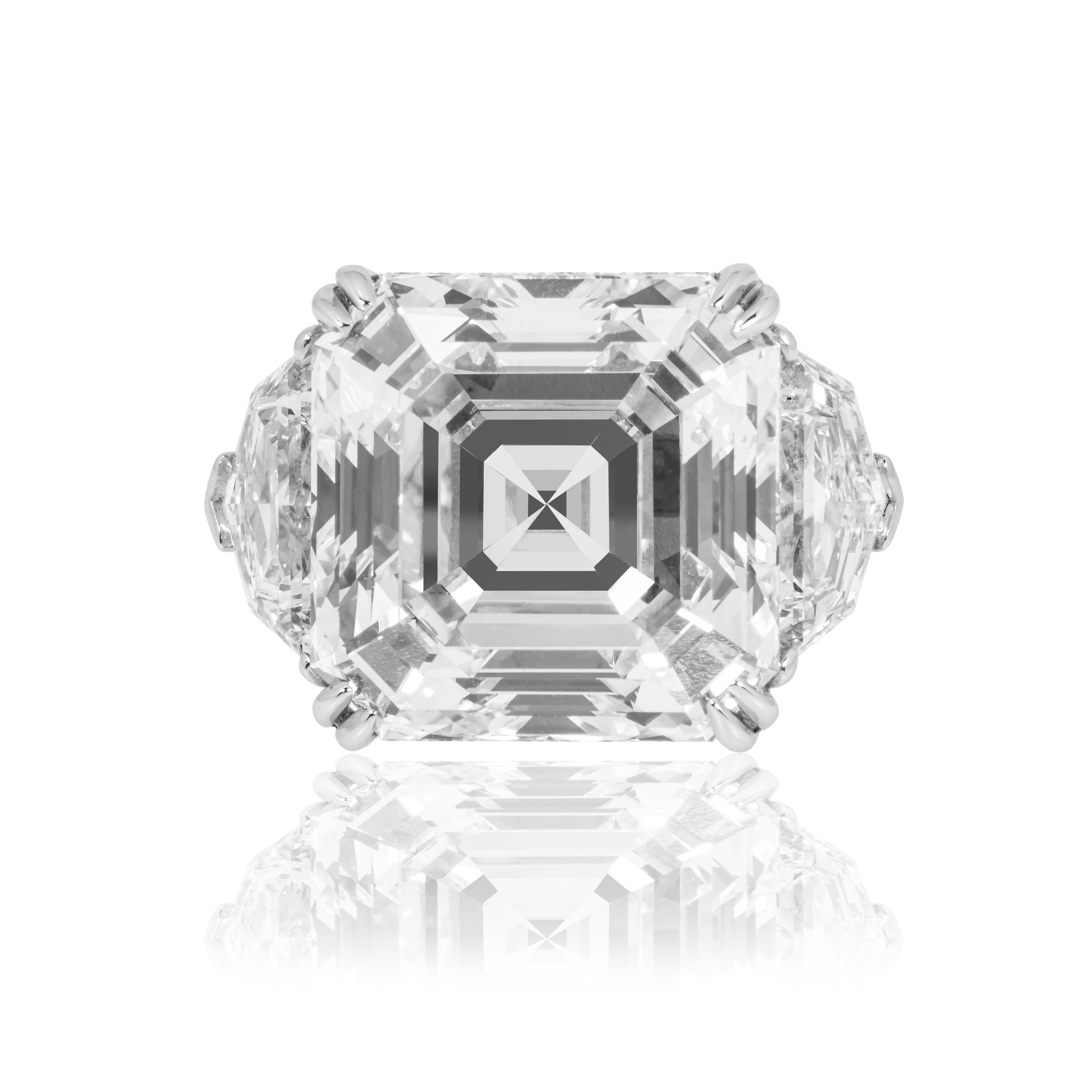 Platinum 30.48Ct Asscher Cut Triple Diamond Engagement Ring 36.17Ctw Bridal