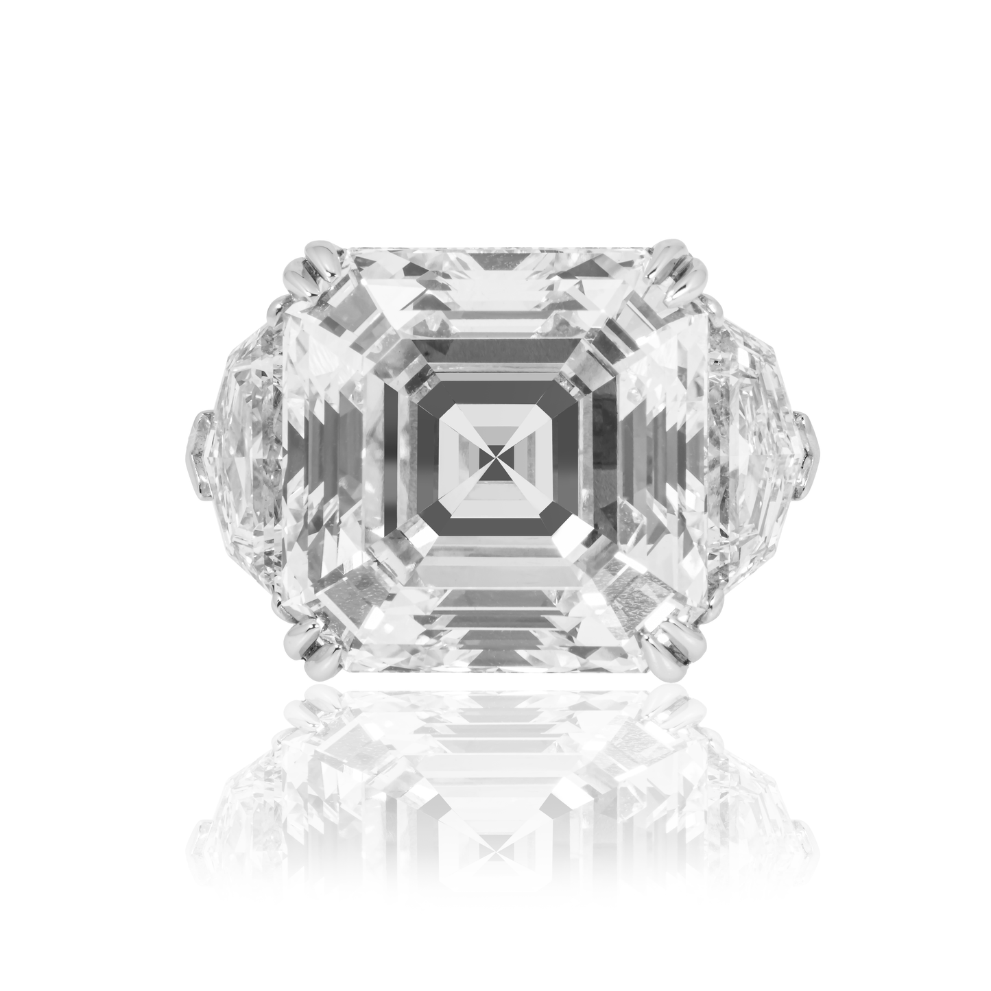 Platinum 30.48ct Asscher cut Triple Diamond Engagement Ring 36.17ctw