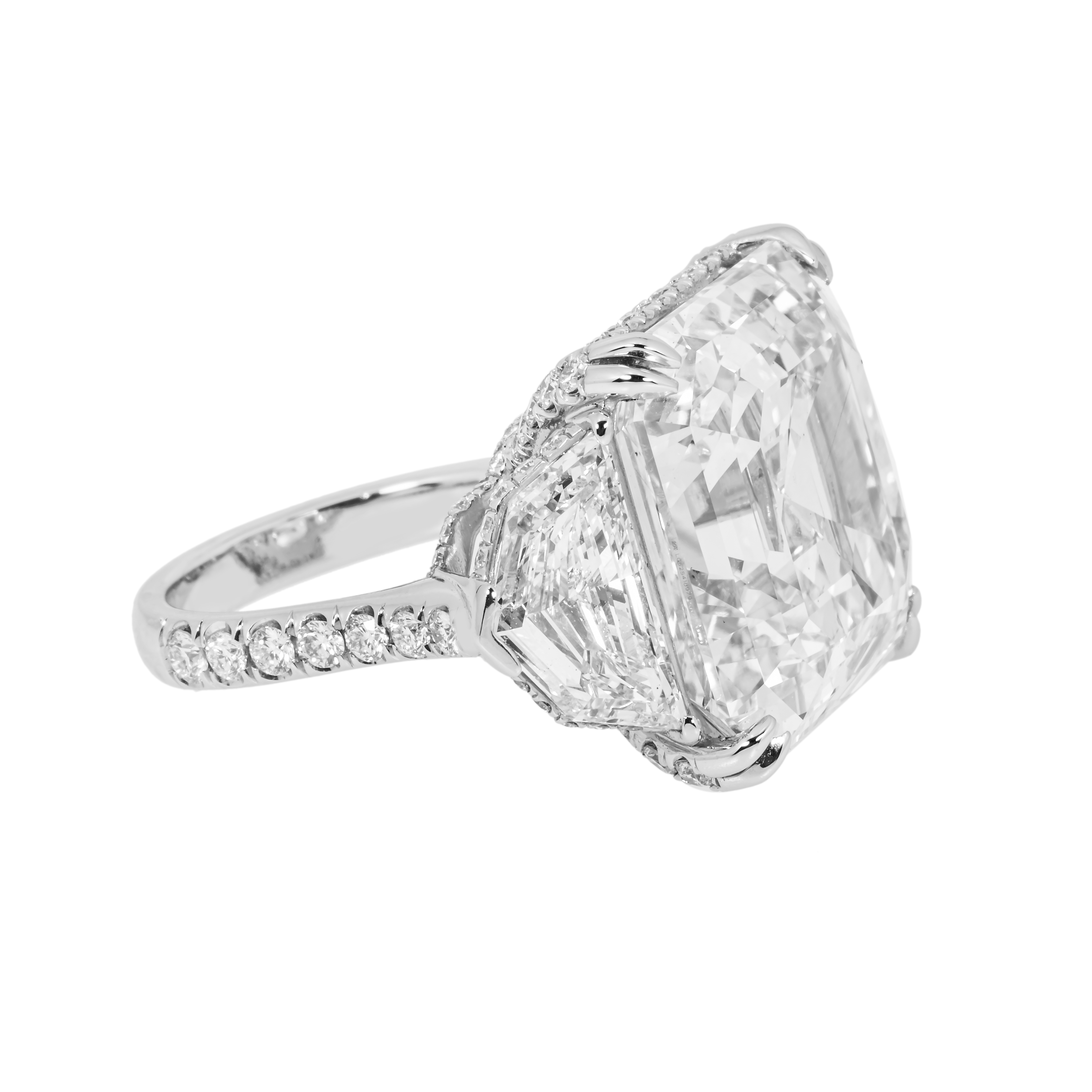 Platinum 30.48Ct Asscher Cut Triple Diamond Engagement Ring 36.17Ctw Bridal
