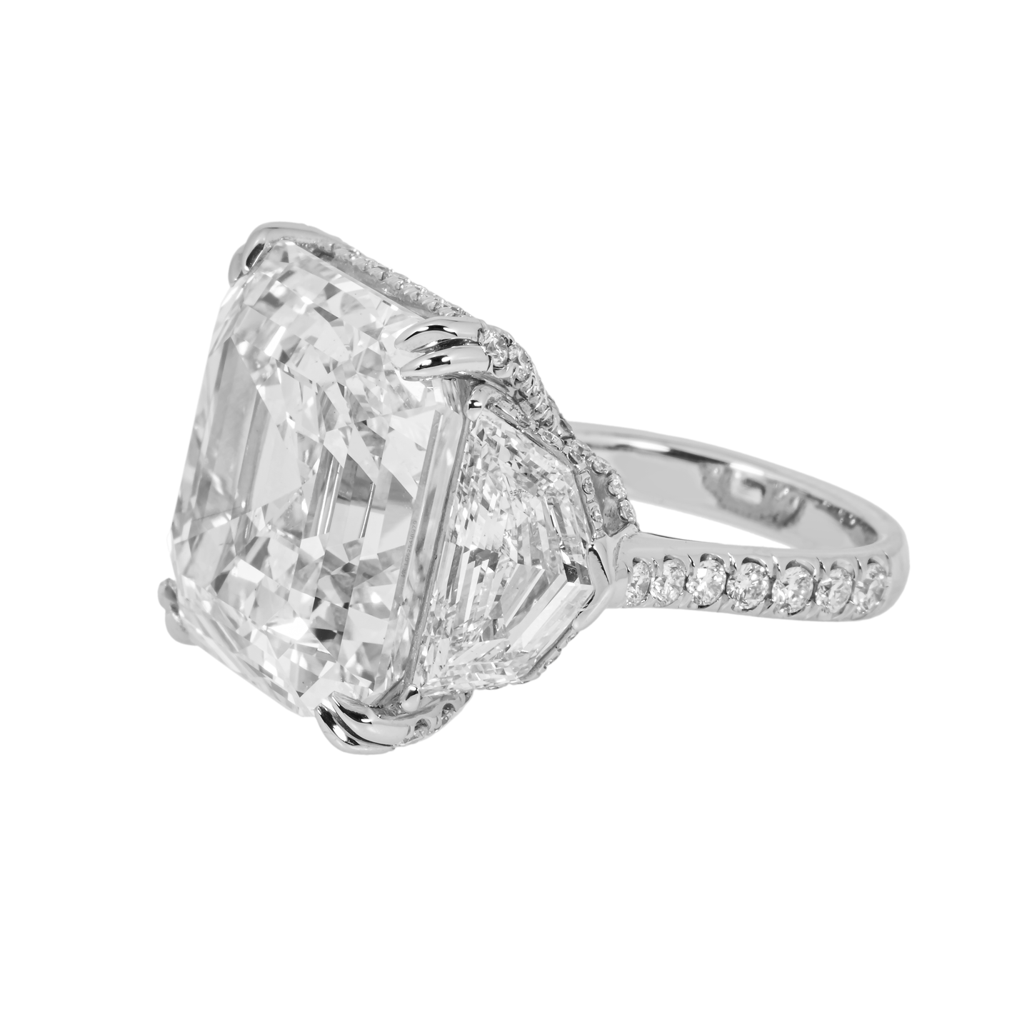 Platinum 30.48ct Asscher cut Triple Diamond Engagement Ring 36.17ctw