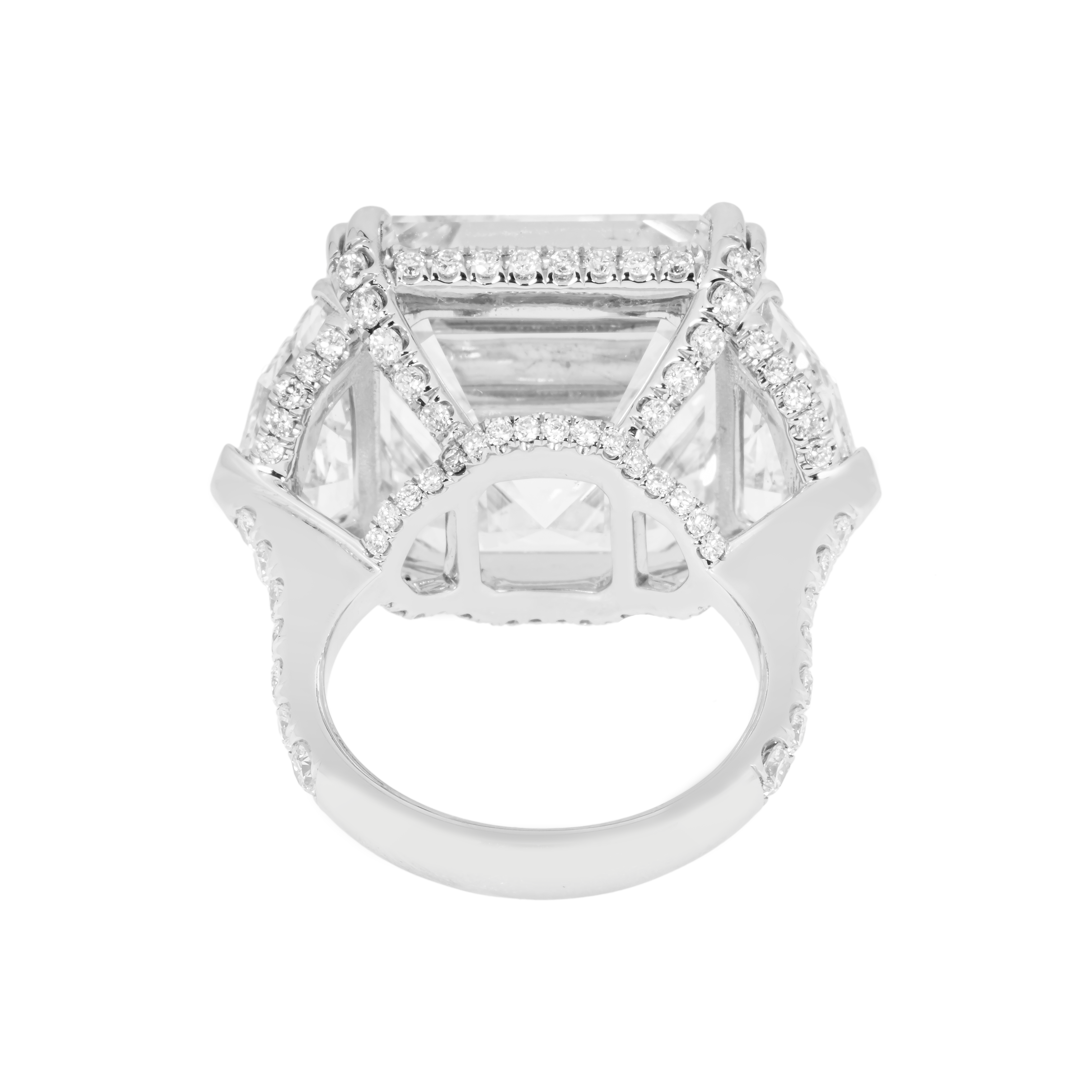 Platinum 30.48Ct Asscher Cut Triple Diamond Engagement Ring 36.17Ctw Bridal