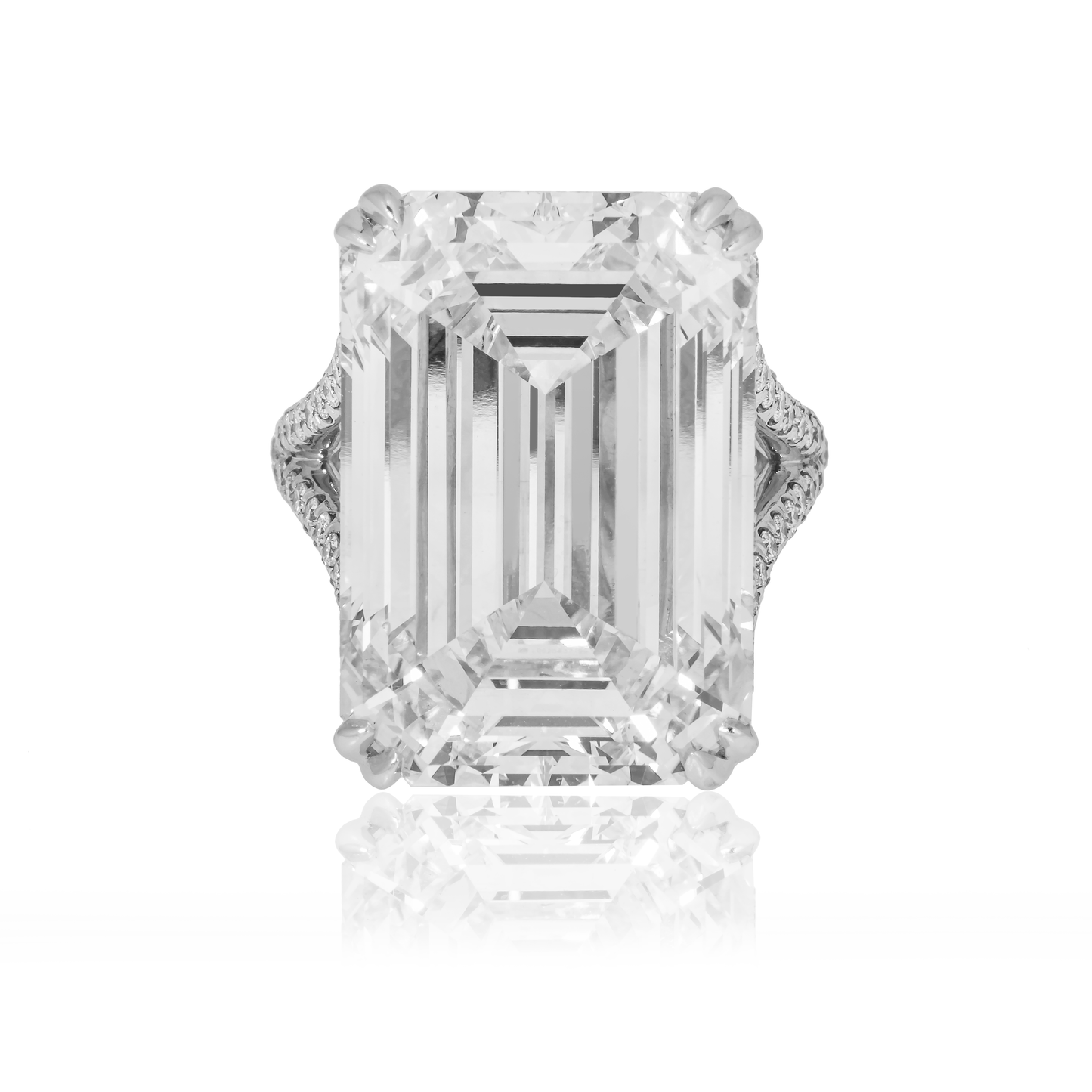 Platinum 31.62ct Emerald Cut Diamond Engagement Ring 33.62ctw