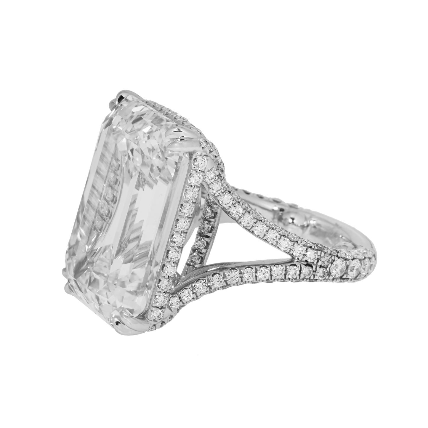 Platinum 31.62ct Emerald Cut Diamond Engagement Ring 33.62ctw