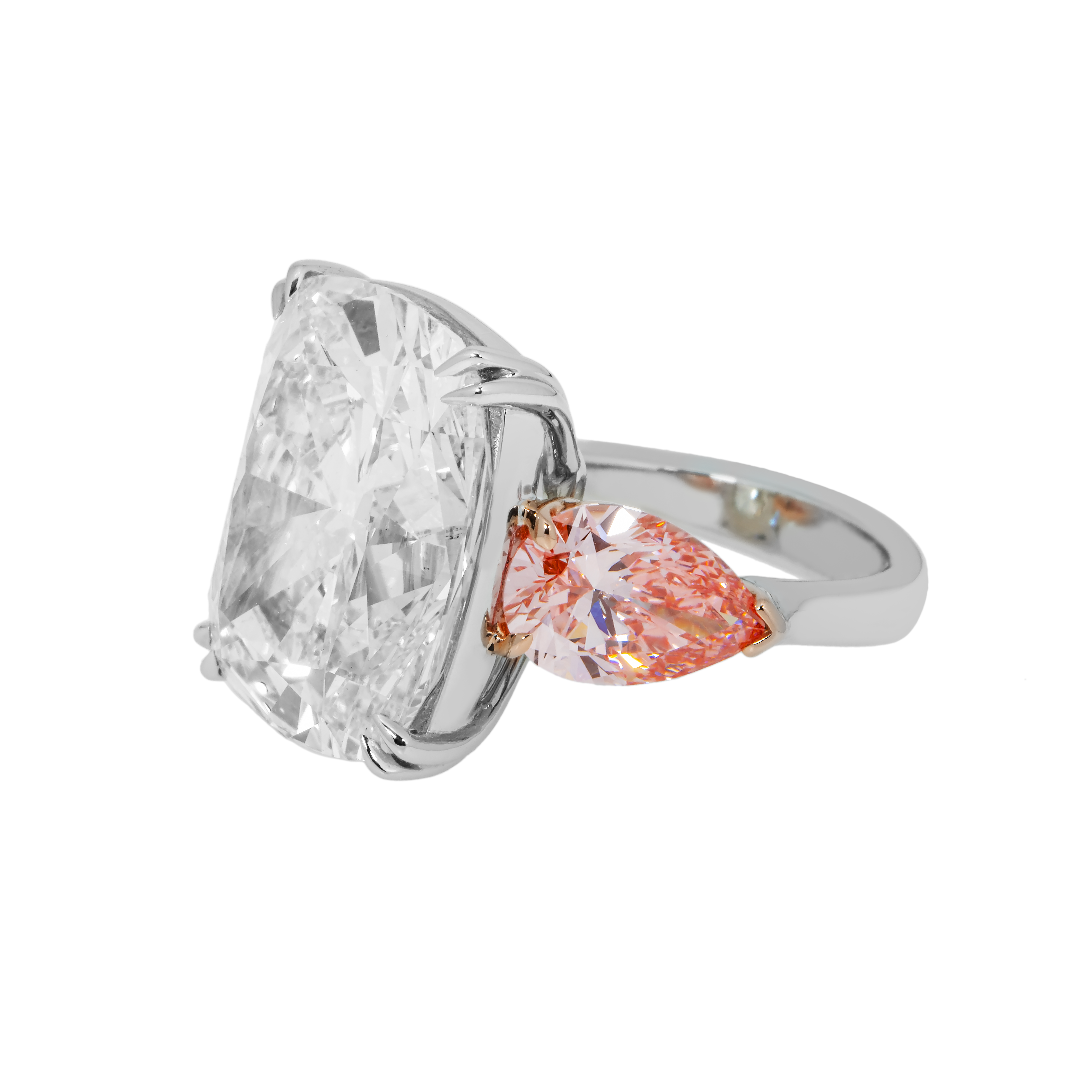 Platinum 20.07Ct Cushion Cut Triple Diamond Engagement Ring 24.09Cw Bridal