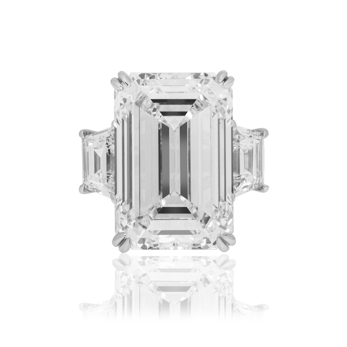 Platinum 20.0ct Triple Emerald Cut Diamond Engagement Ring 21.96ctw