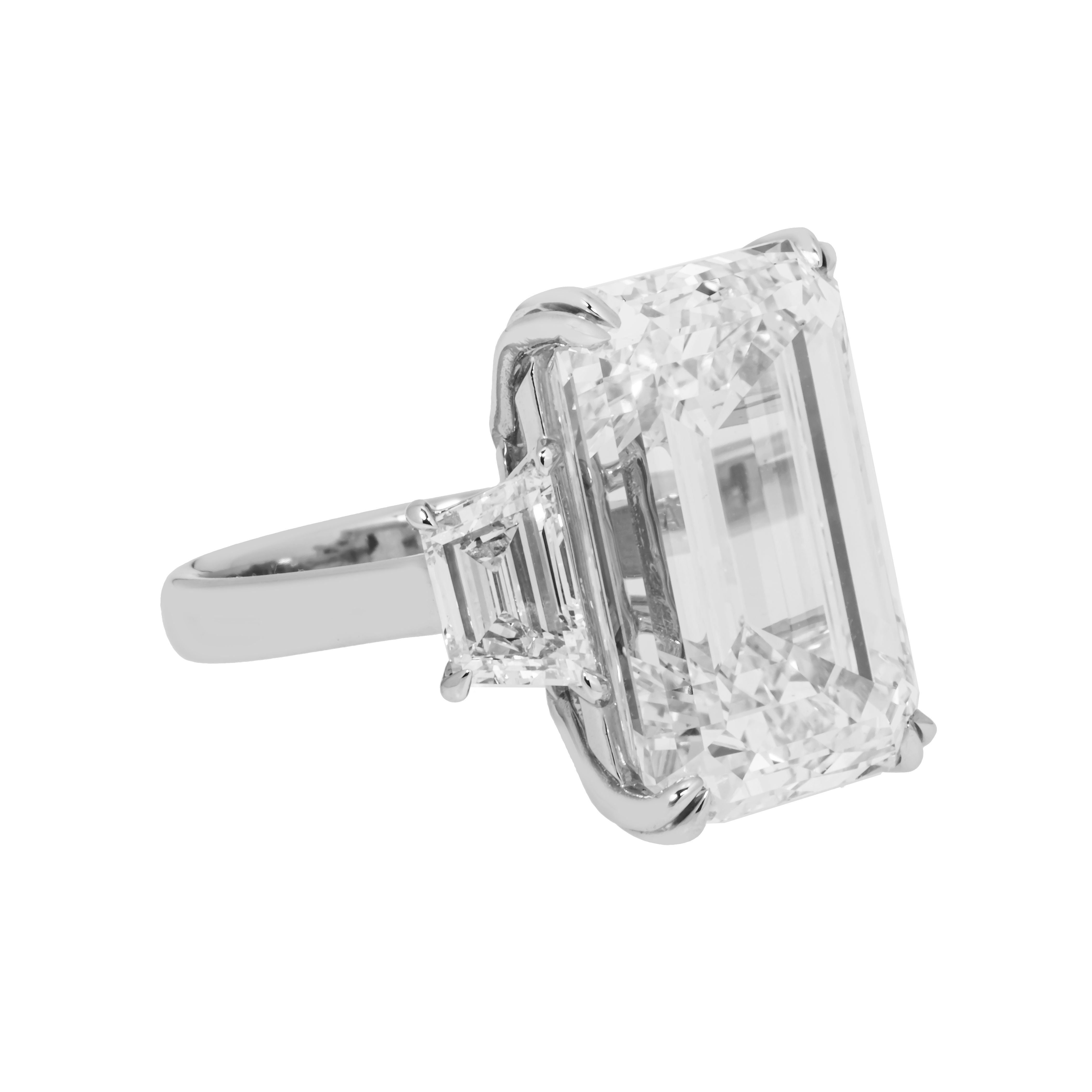 Platinum 20.0Ct Triple Emerald Cut Diamond Engagement Ring 21.96Ctw Bridal