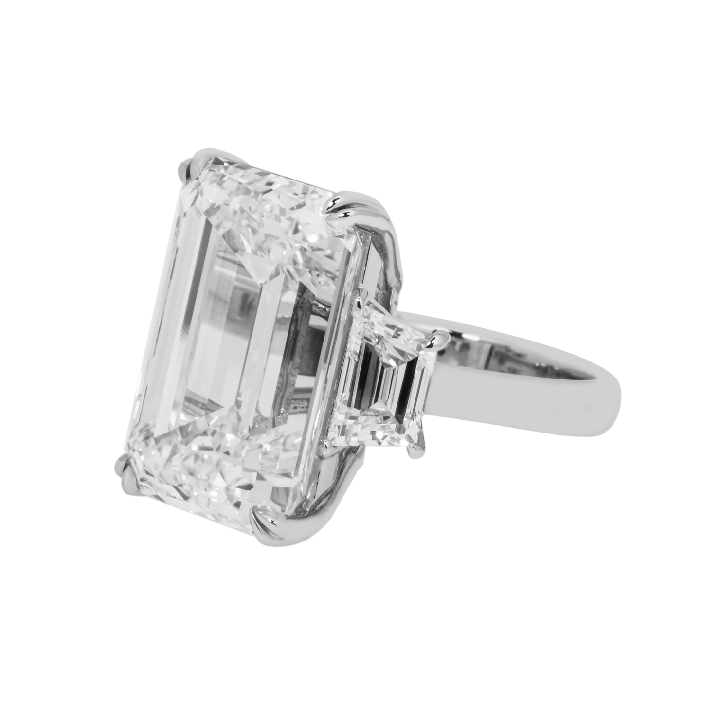 Platinum 20.0ct Triple Emerald Cut Diamond Engagement Ring 21.96ctw