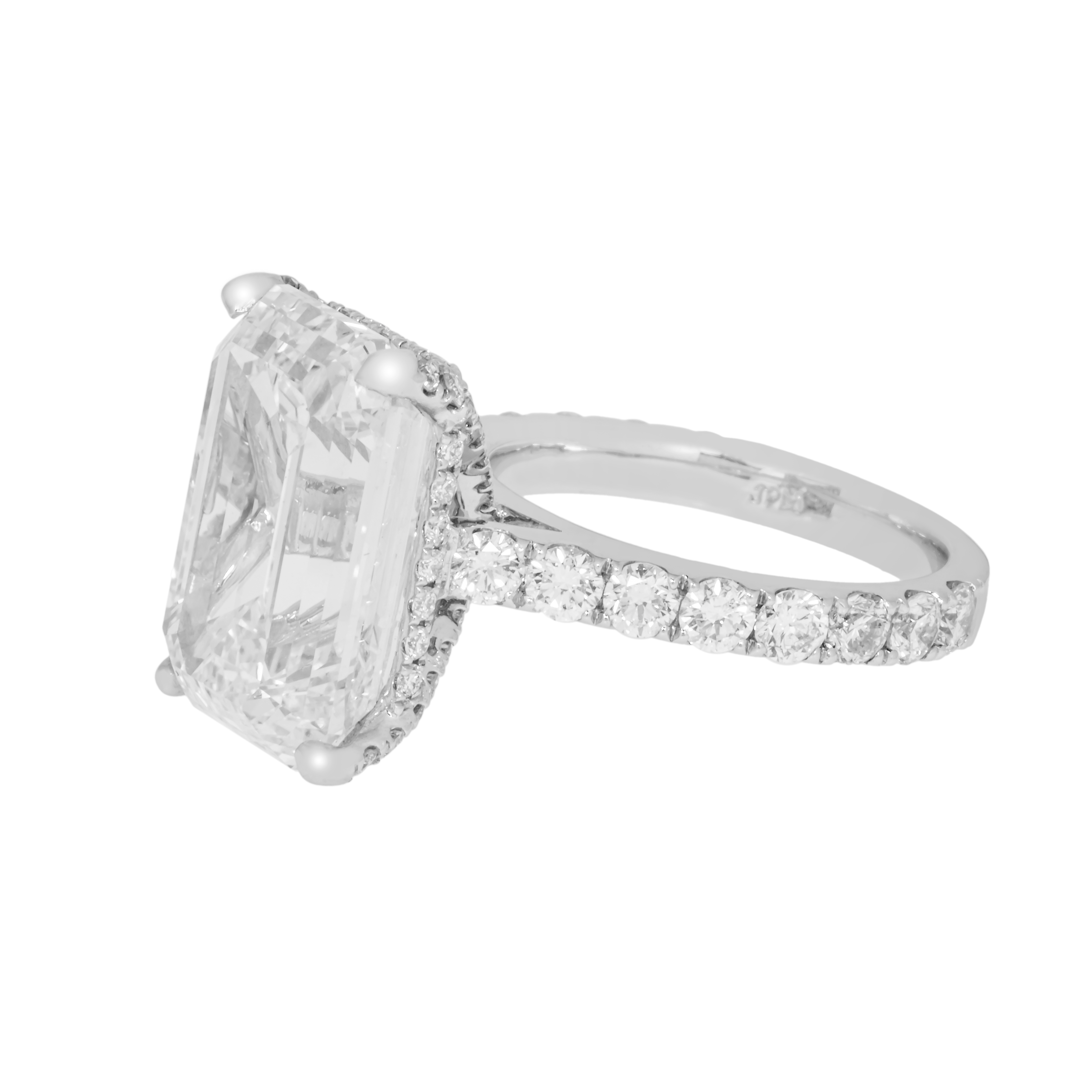 Gia 18K White Gold 13.84Ct Emerald Cut Diamond Engagement Ring 15.79Ctw Bridal