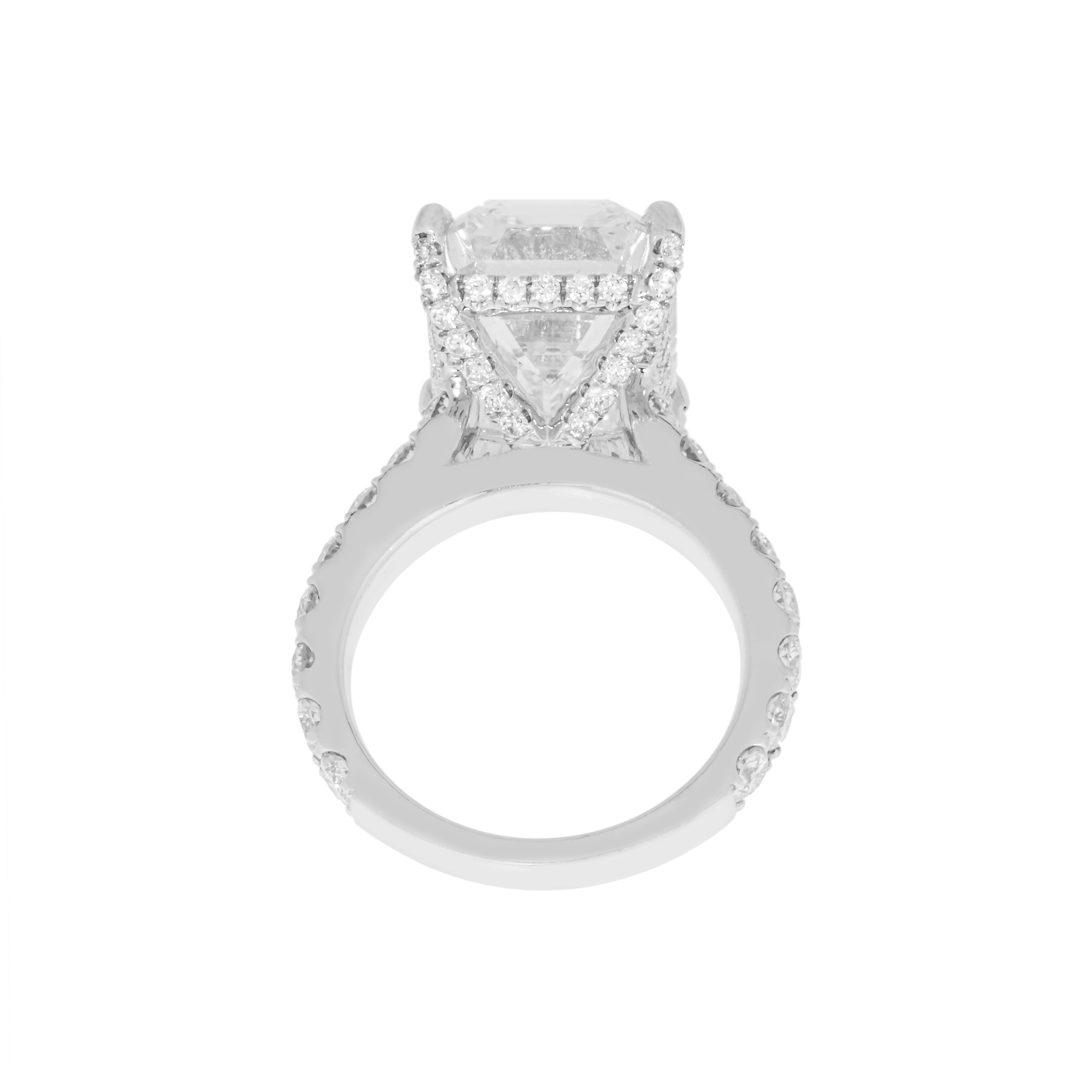 Gia 18K White Gold 13.84Ct Emerald Cut Diamond Engagement Ring 15.79Ctw Bridal