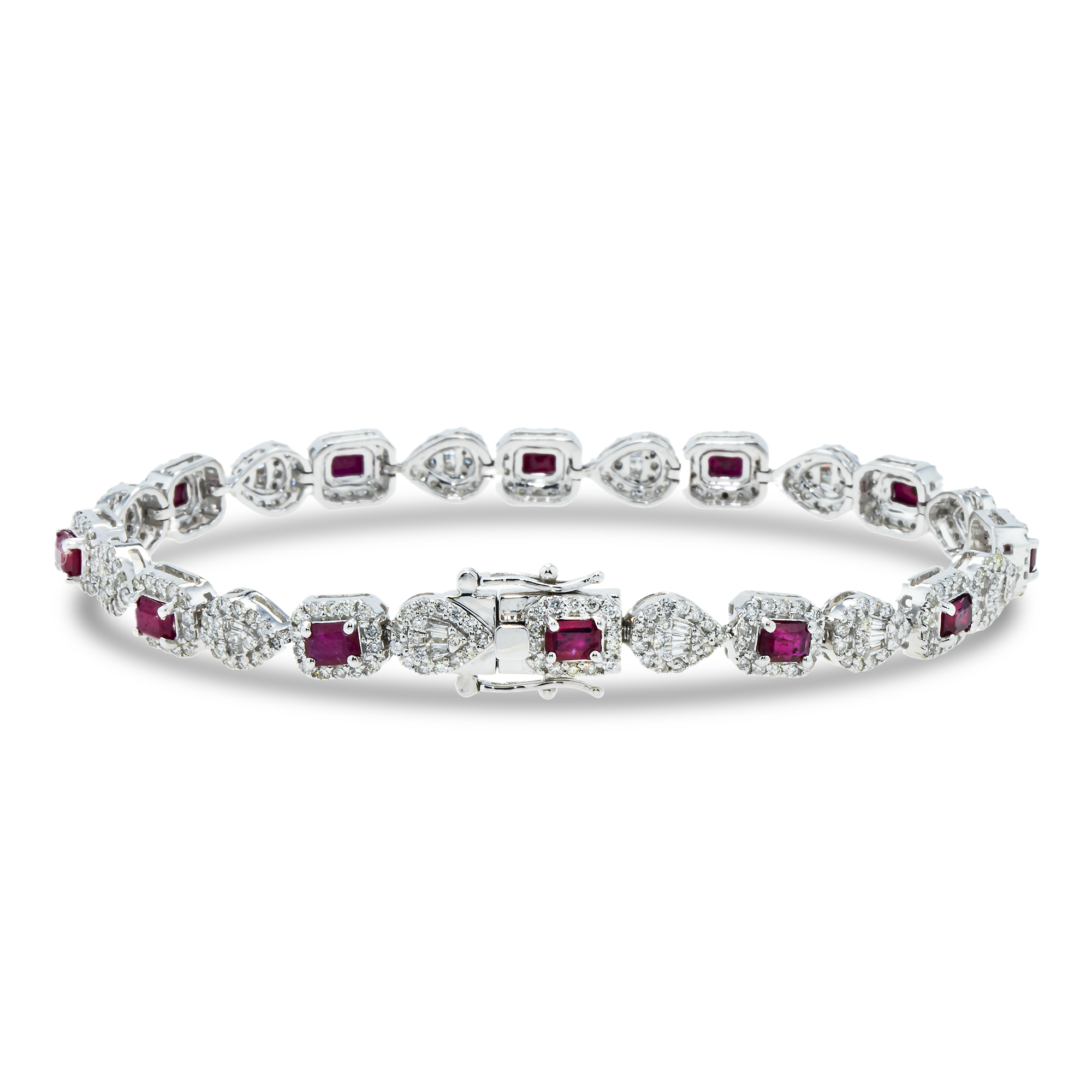 14K White Gold Emerald Cut Ruby & Diamond Bracelet Bracelets