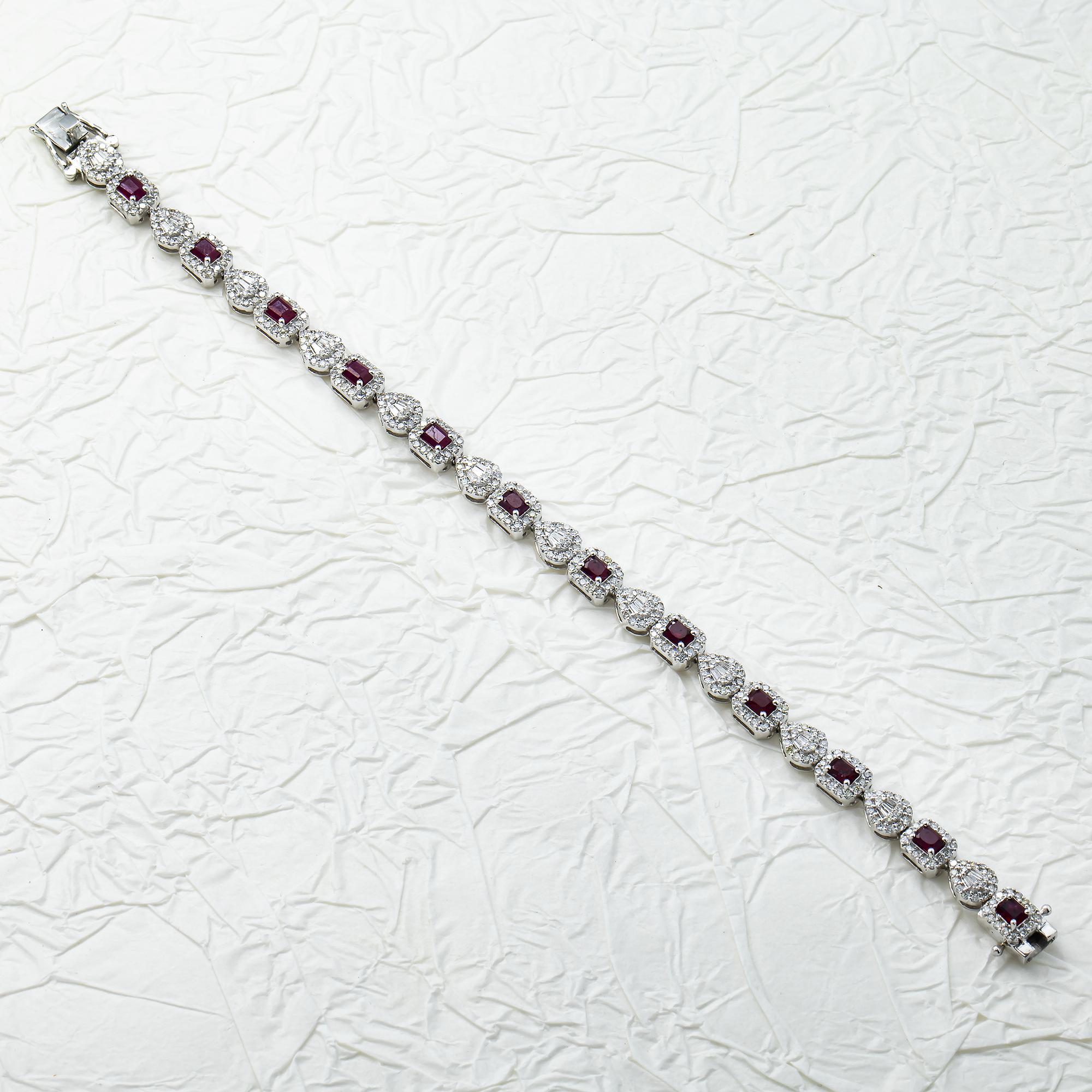 14K White Gold Emerald Cut Ruby & Diamond Bracelet Bracelets