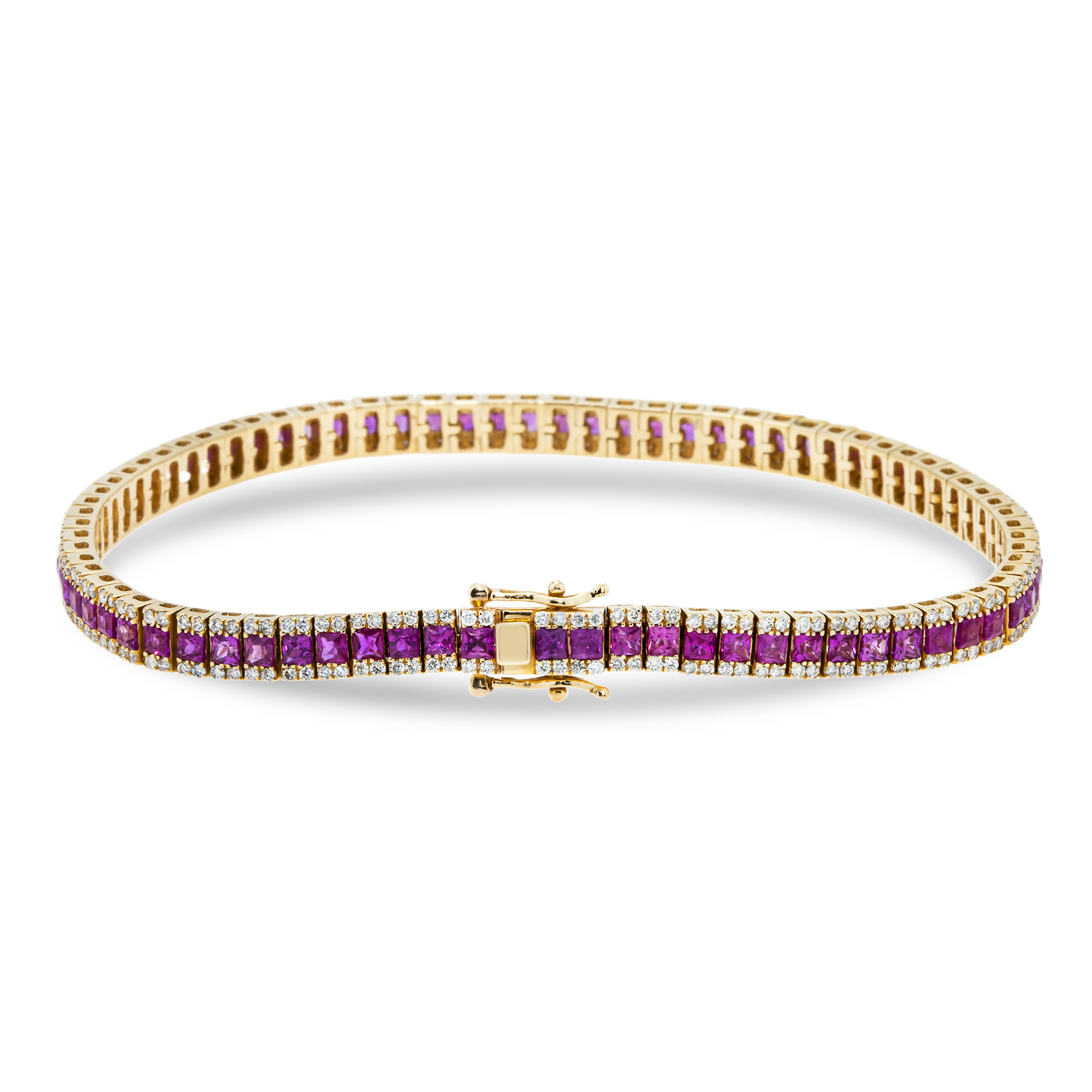 14K Yellow Gold Princess Cut Ruby & Round Diamond Bracelet