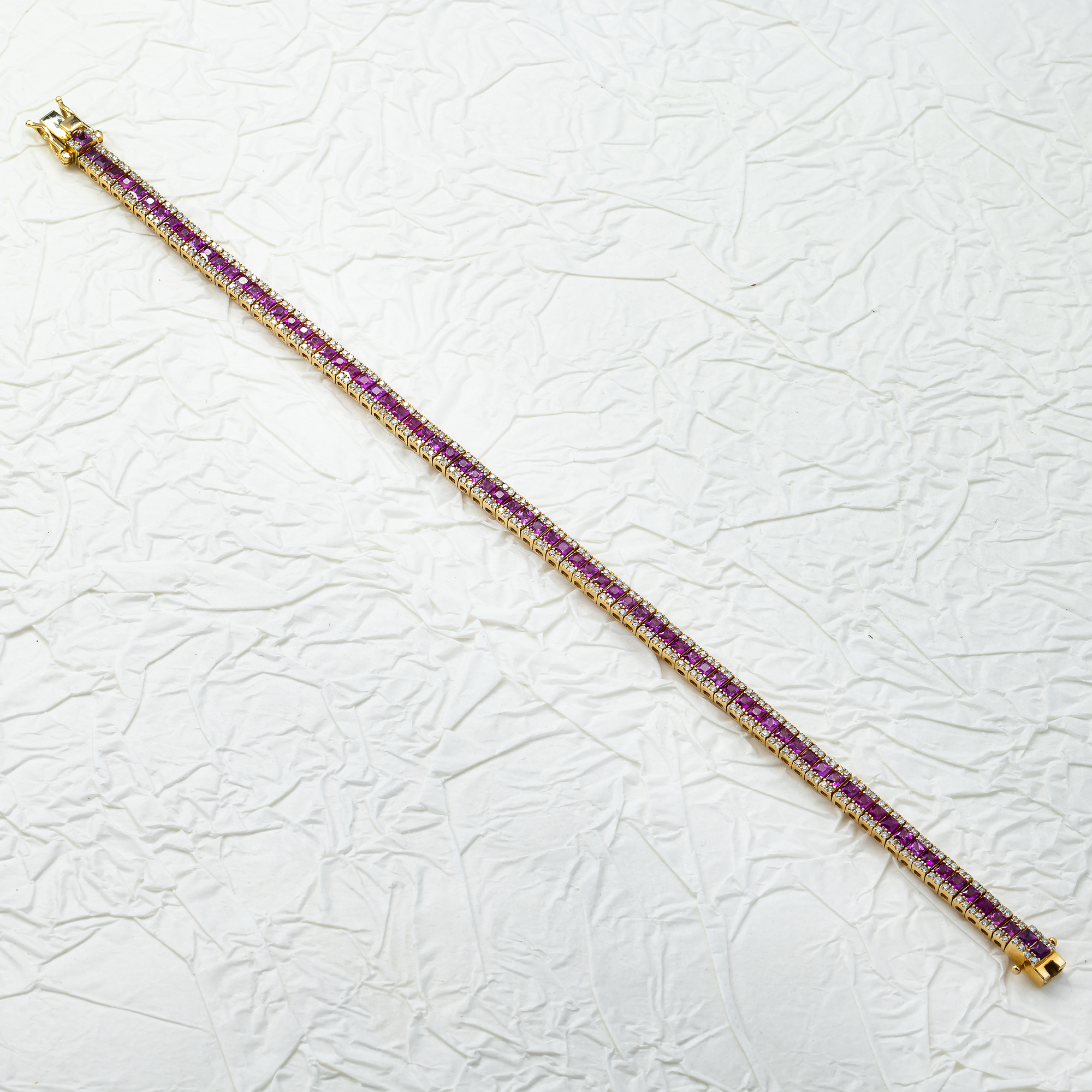 14K Yellow Gold Princess Cut Ruby & Round Diamond Bracelet Bracelets