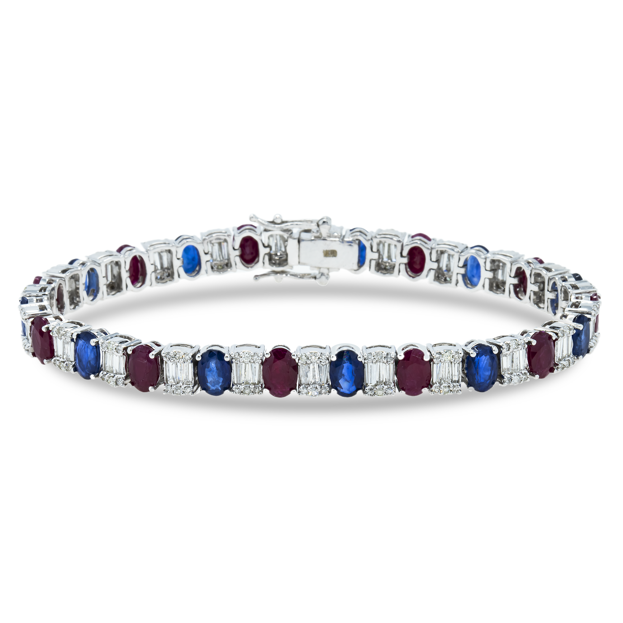 14K White Gold Sapphire/Ruby Gemstone & Diamond Bracelet Bracelets
