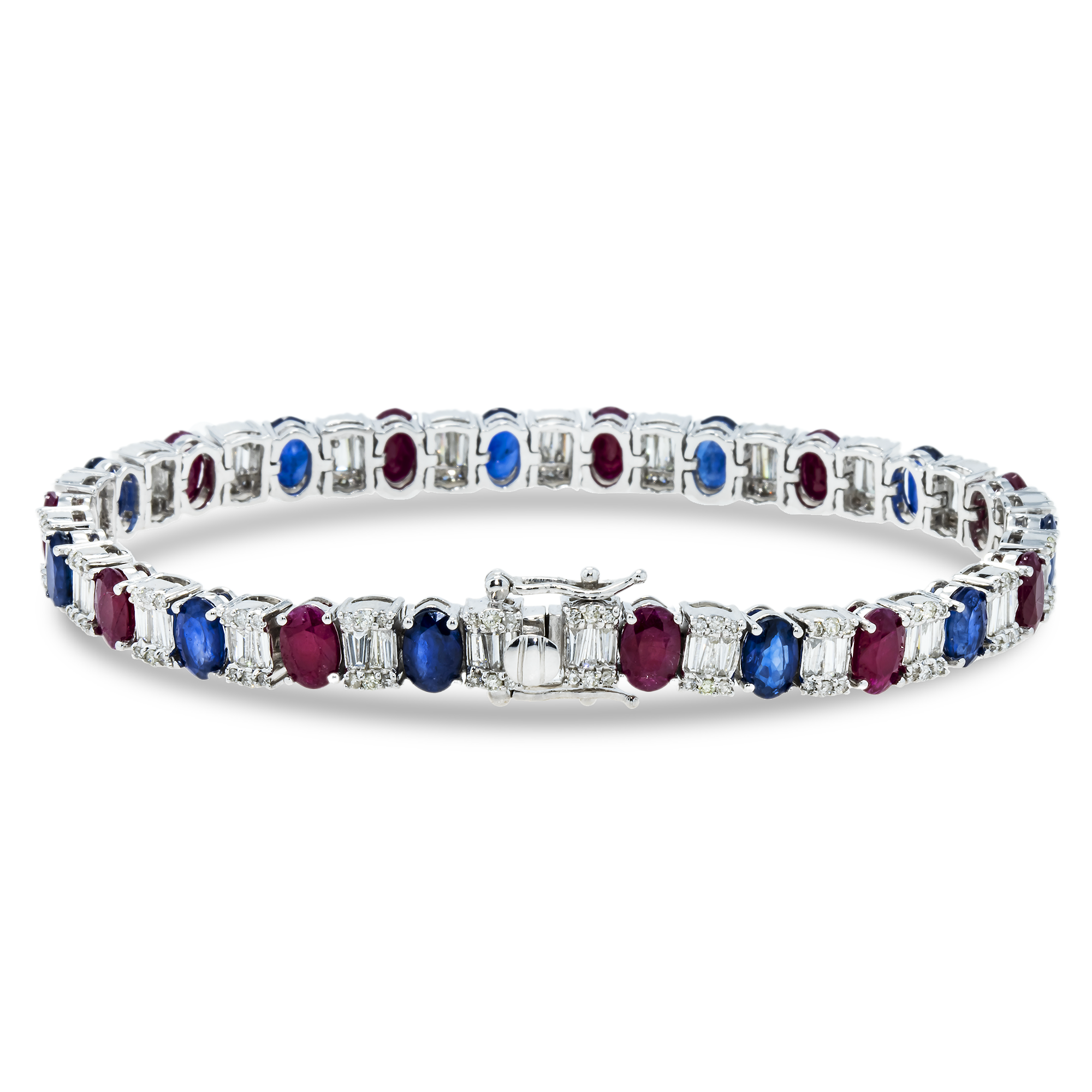 14K White Gold Sapphire/Ruby Gemstone & Diamond Bracelet Bracelets