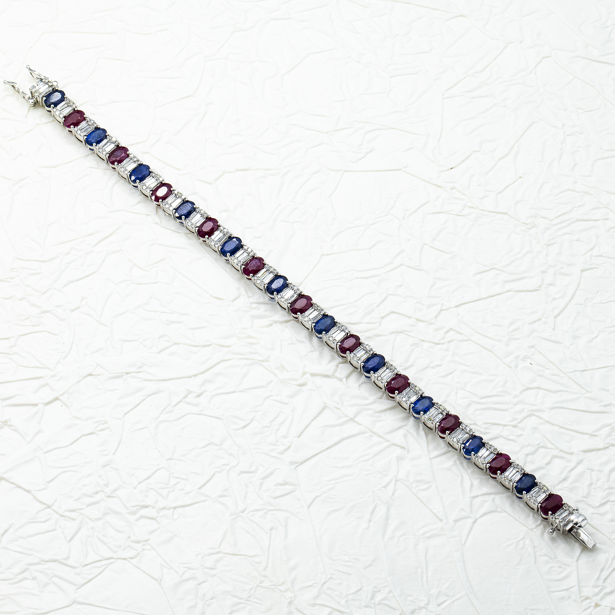 14K White Gold Sapphire/Ruby Gemstone & Diamond Bracelet Bracelets