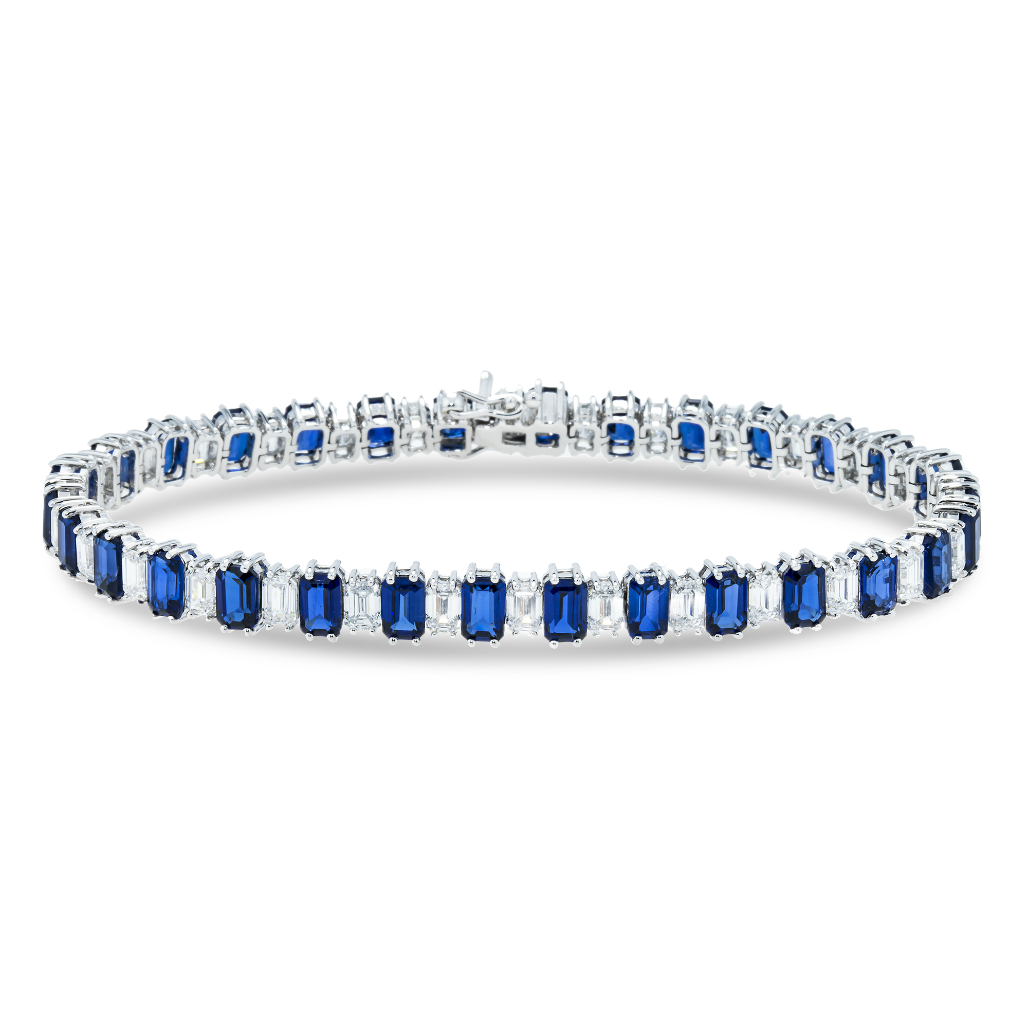 18K White Gold Emerald Cut Sapphire & Diamond Bracelet Bracelets