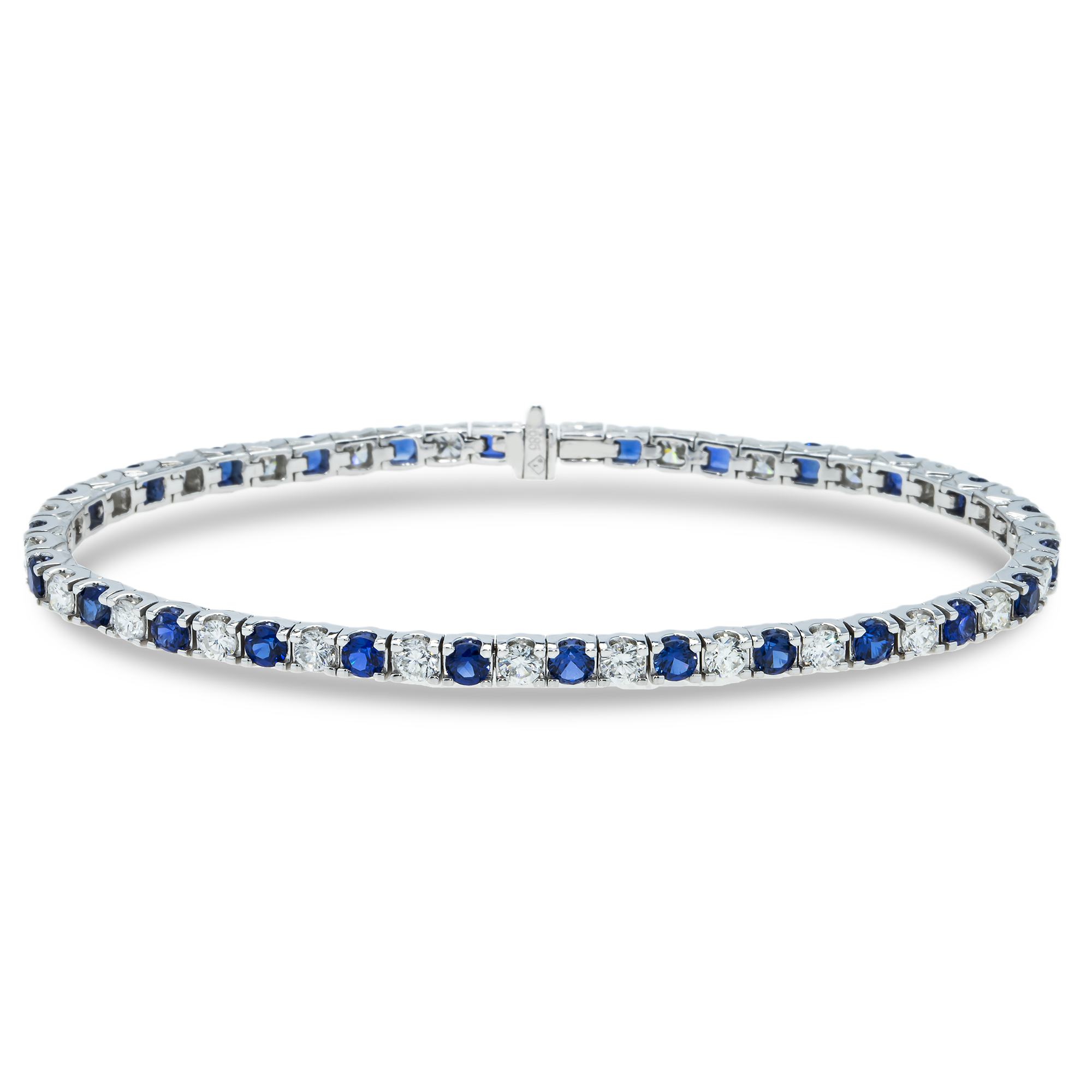 14K White Gold Round Cut Diamond & Sapphire Bracelet Bracelets