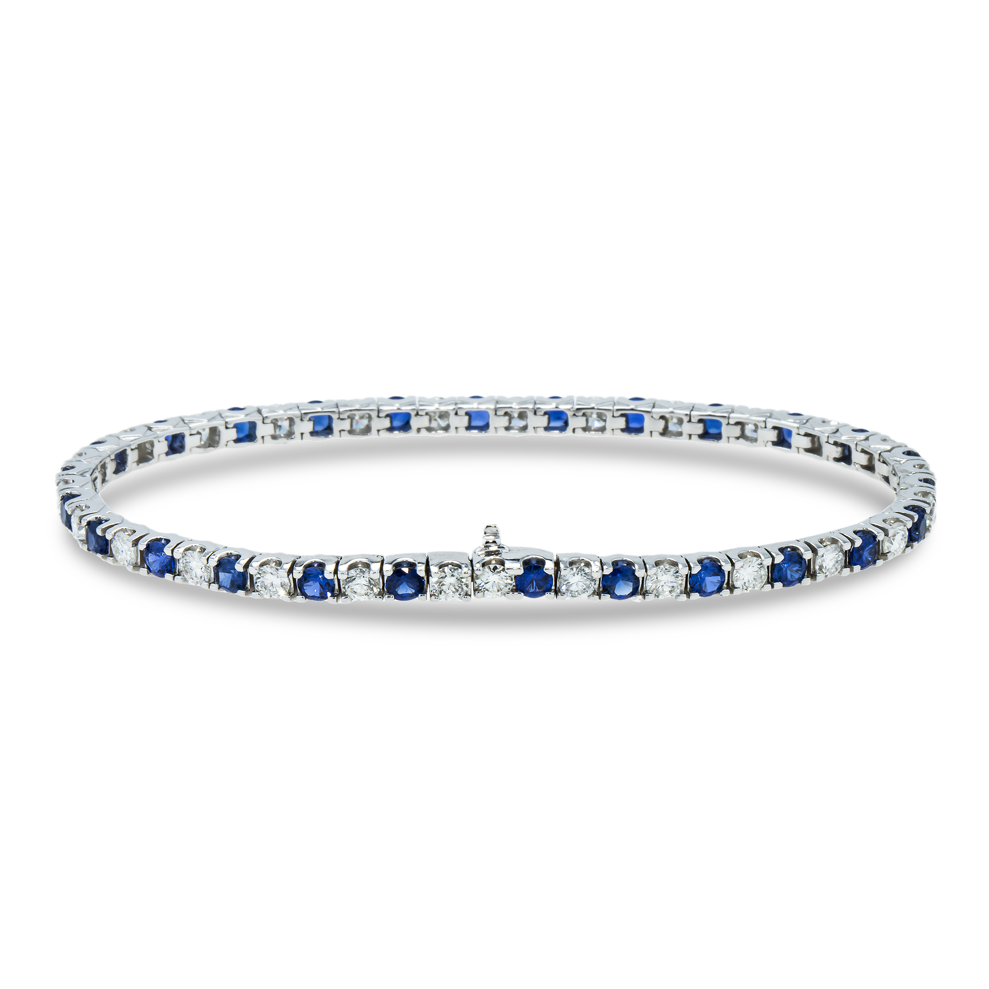 14K White Gold Round Cut Diamond & Sapphire Bracelet Bracelets