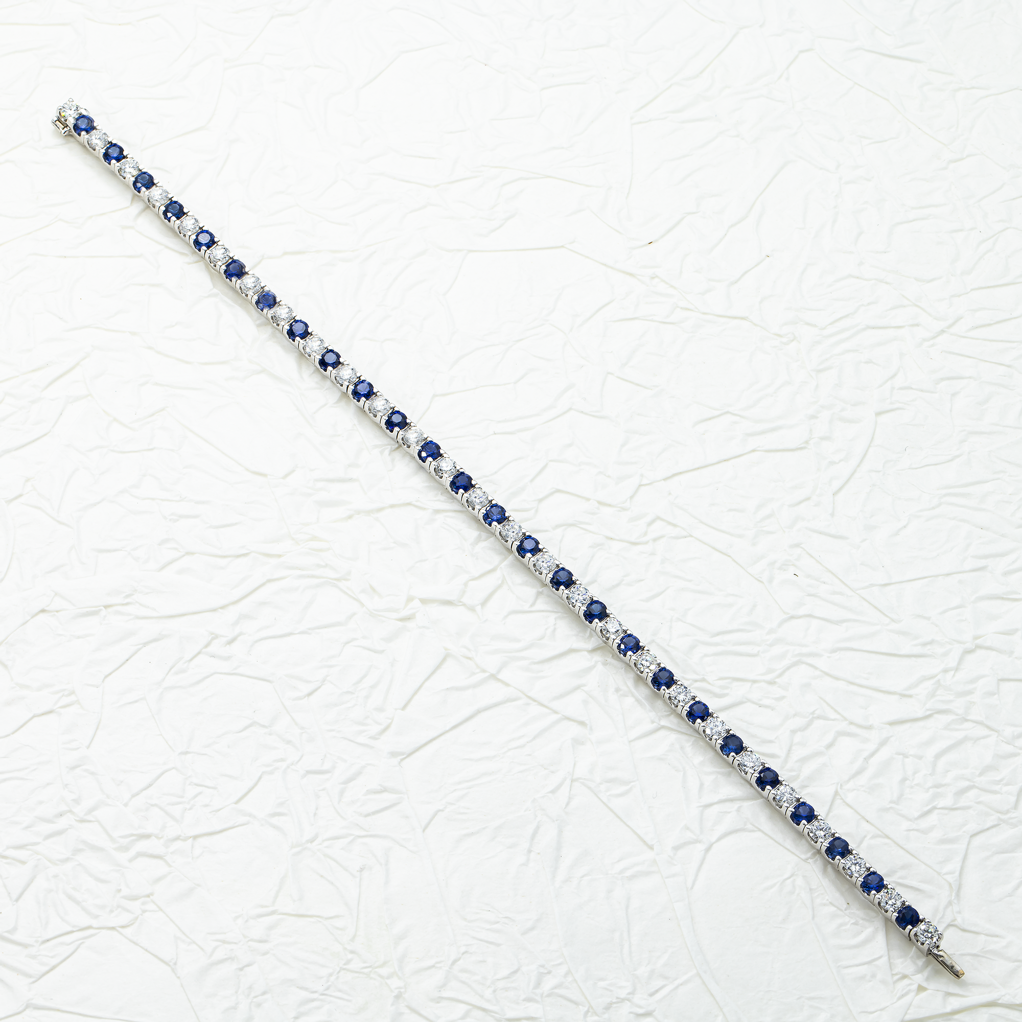 18K White Gold Round Sapphire & Diamond Bezel Set Bracelet Bracelets