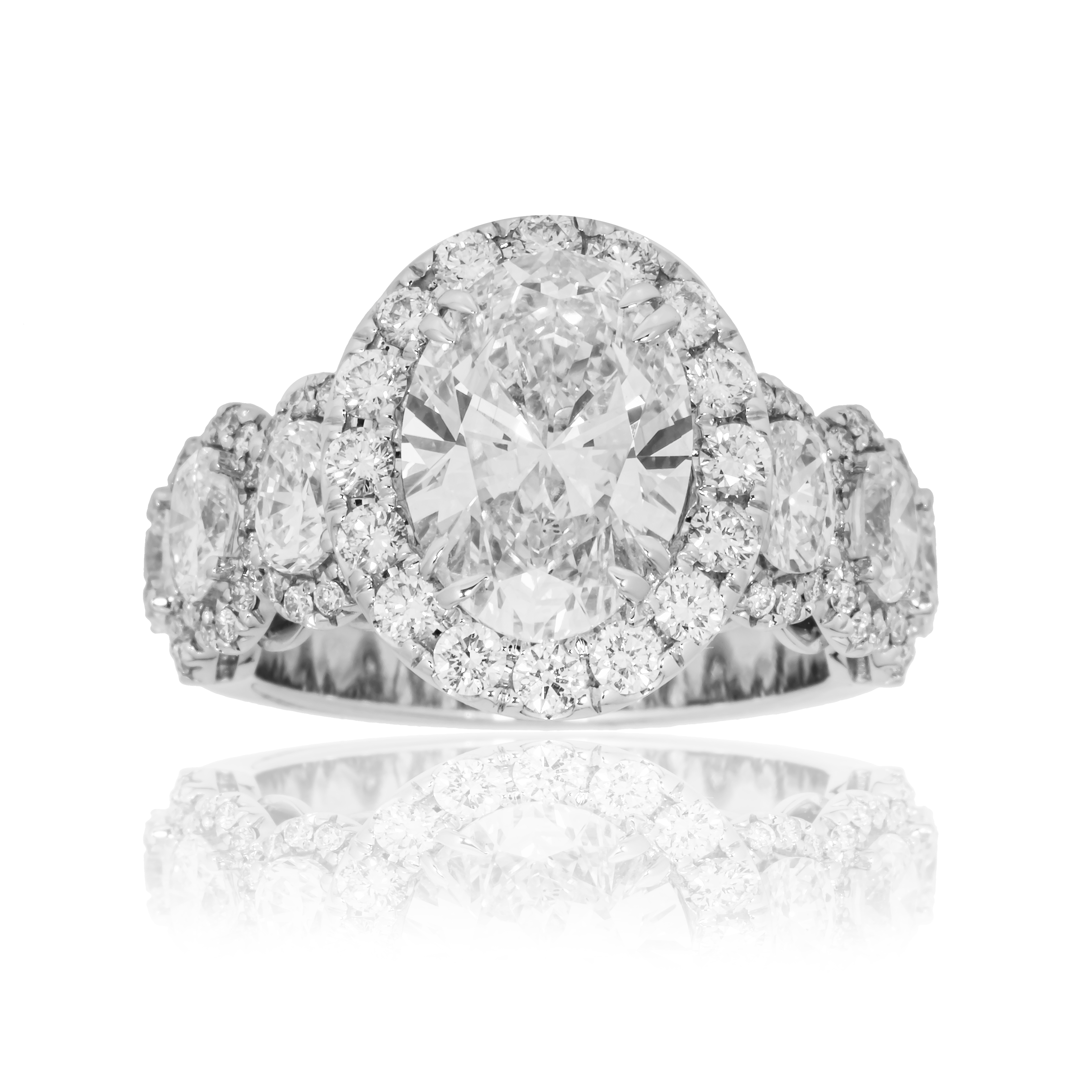 18K White Gold 3.02Ct Oval Cut Diamond Engagement Ring 5.77Ctw Bridal
