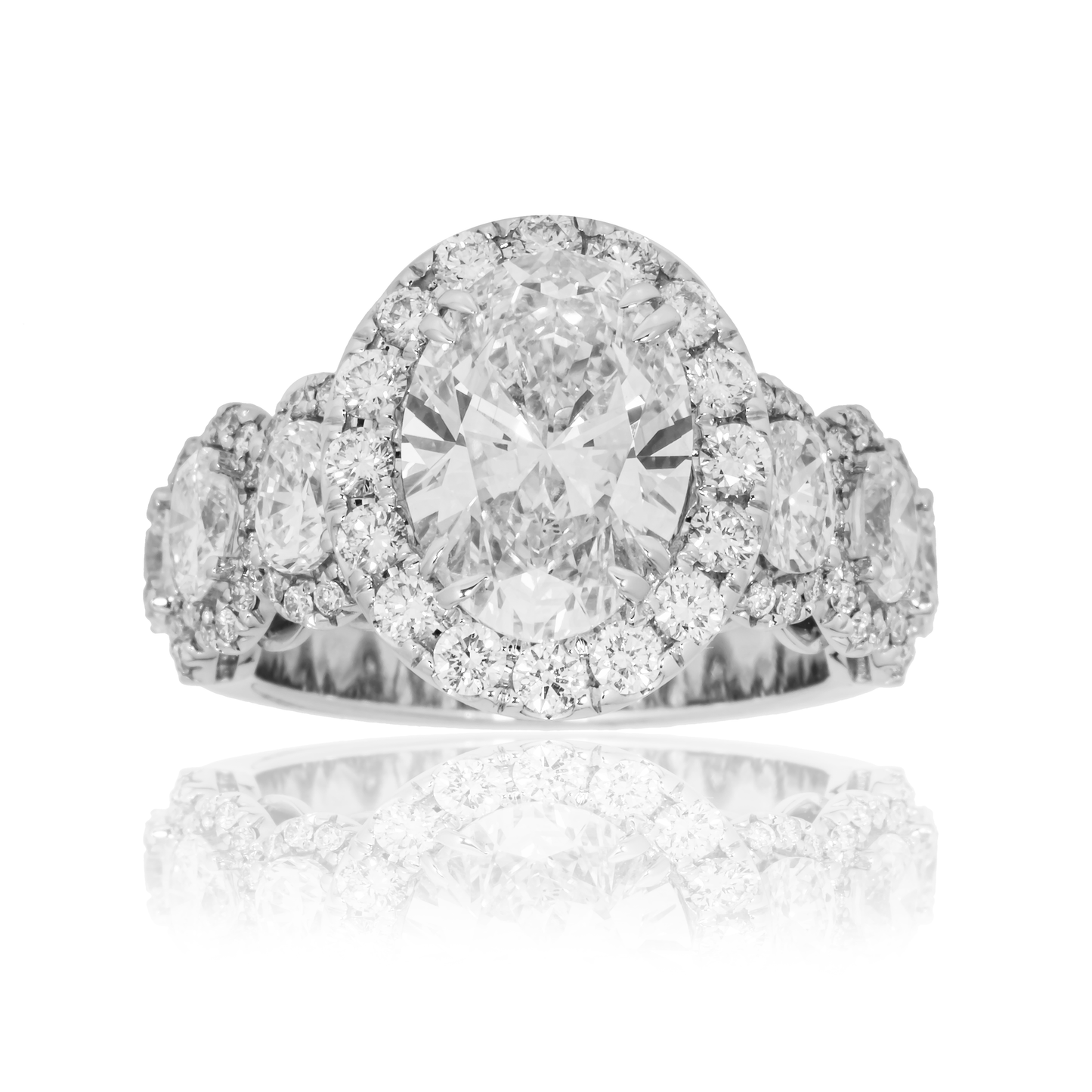 18K White Gold 3.02ct Oval Cut Diamond Engagement Ring 5.77ctw