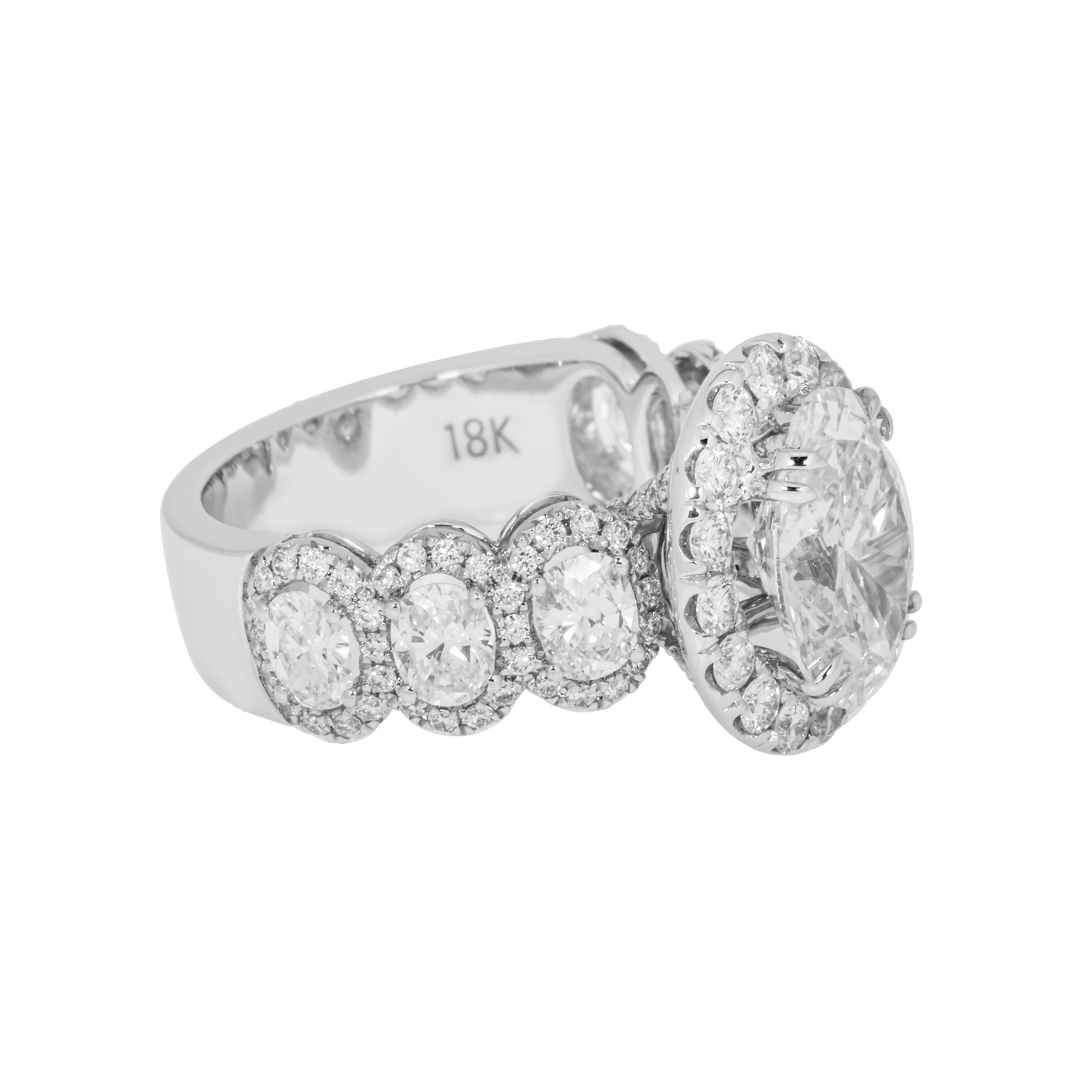 18K White Gold 3.02Ct Oval Cut Diamond Engagement Ring 5.77Ctw Bridal