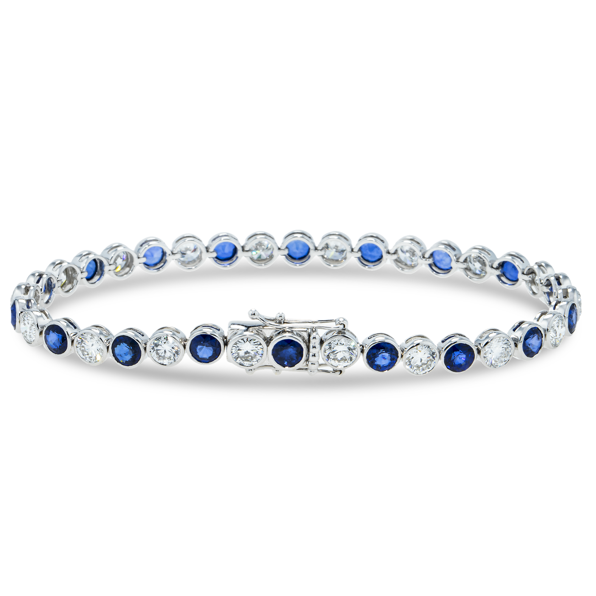 18K White Gold Round Sapphire & Diamond Bezel Set Bracelet Bracelets