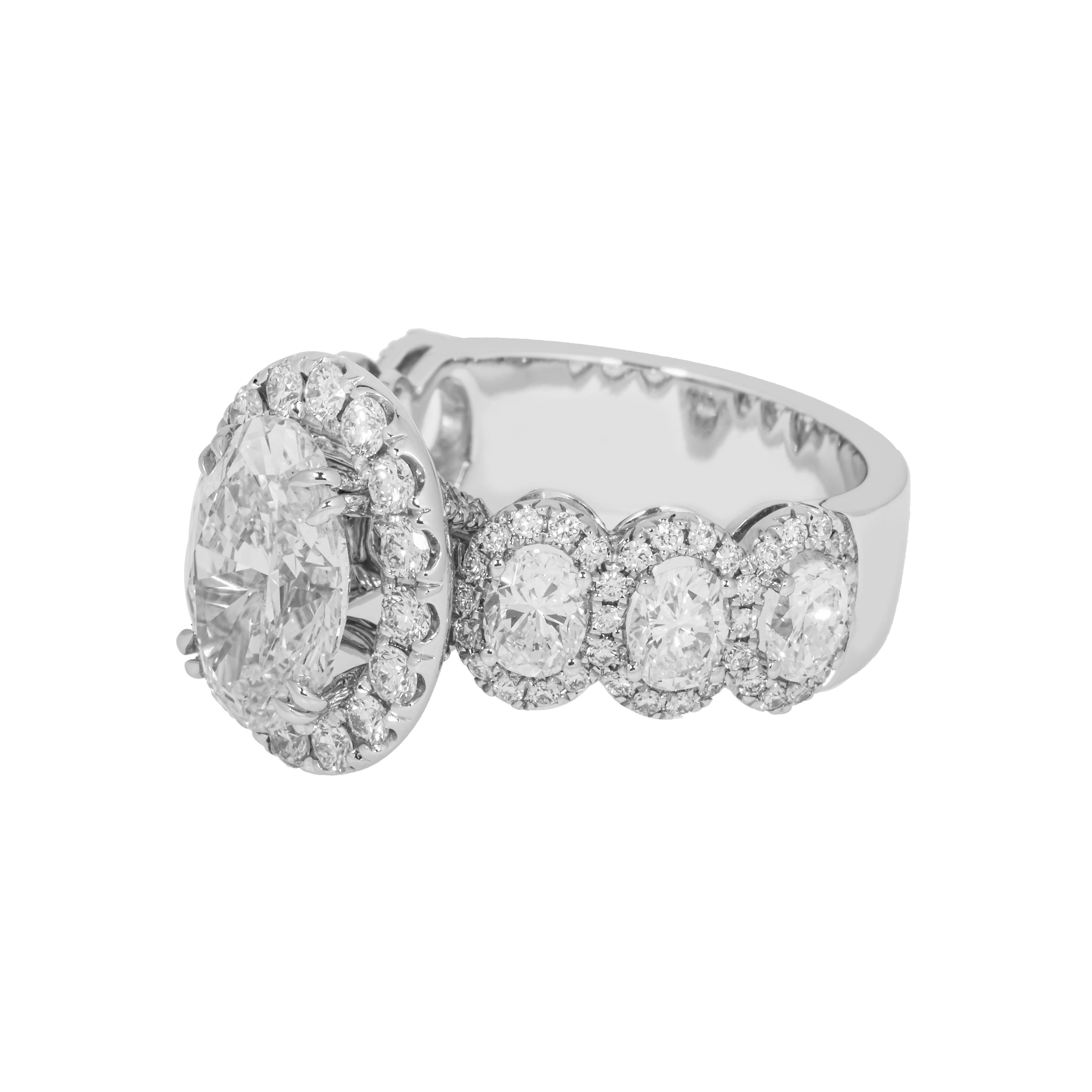 18K White Gold 3.02Ct Oval Cut Diamond Engagement Ring 5.77Ctw Bridal