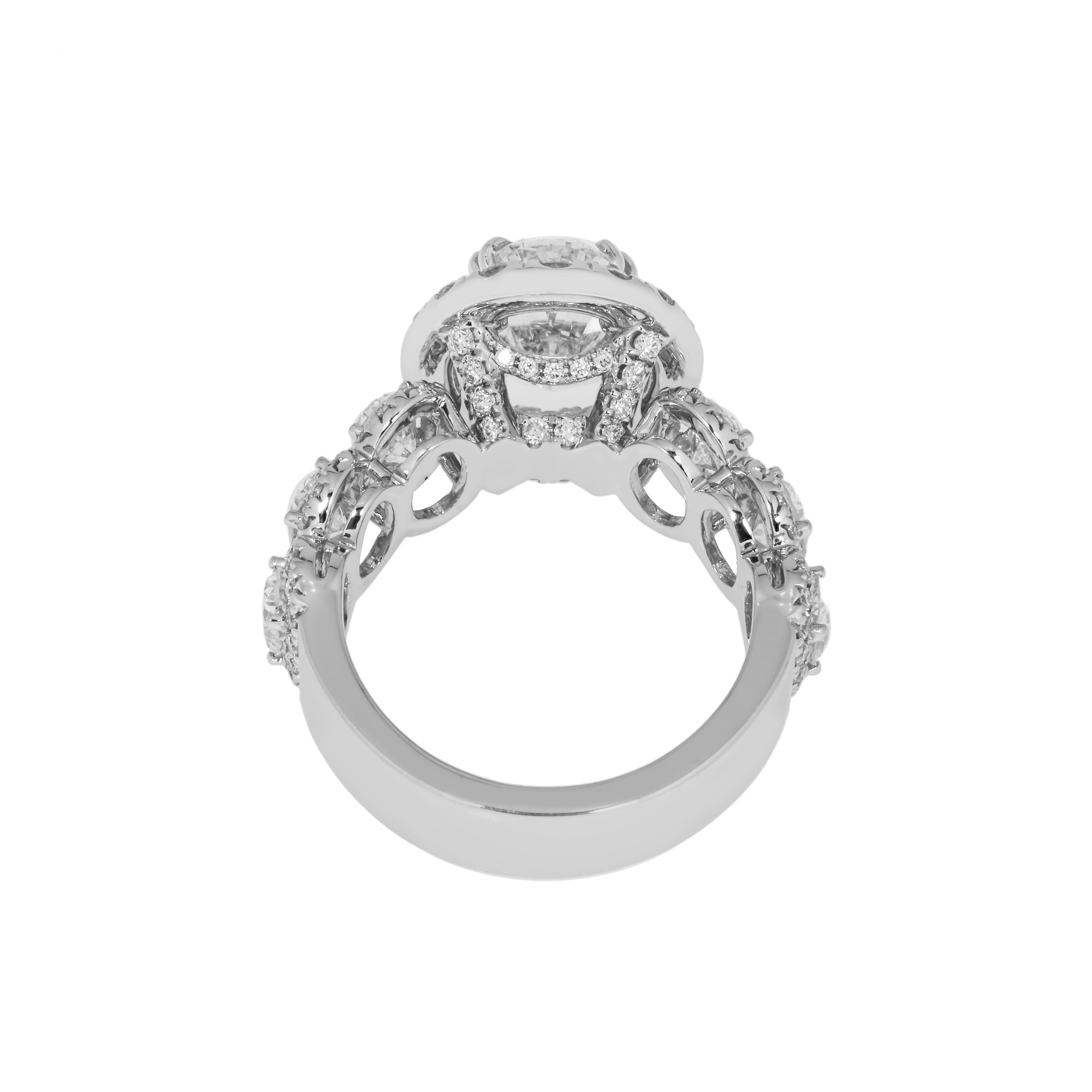 18K White Gold 3.02Ct Oval Cut Diamond Engagement Ring 5.77Ctw Bridal