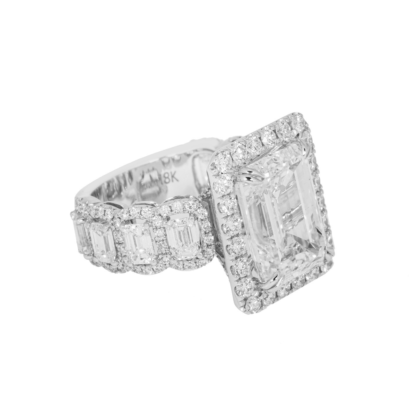 18K White Gold 7.58ct Emerald Cut Diamond Engagement Ring 11.43ctw