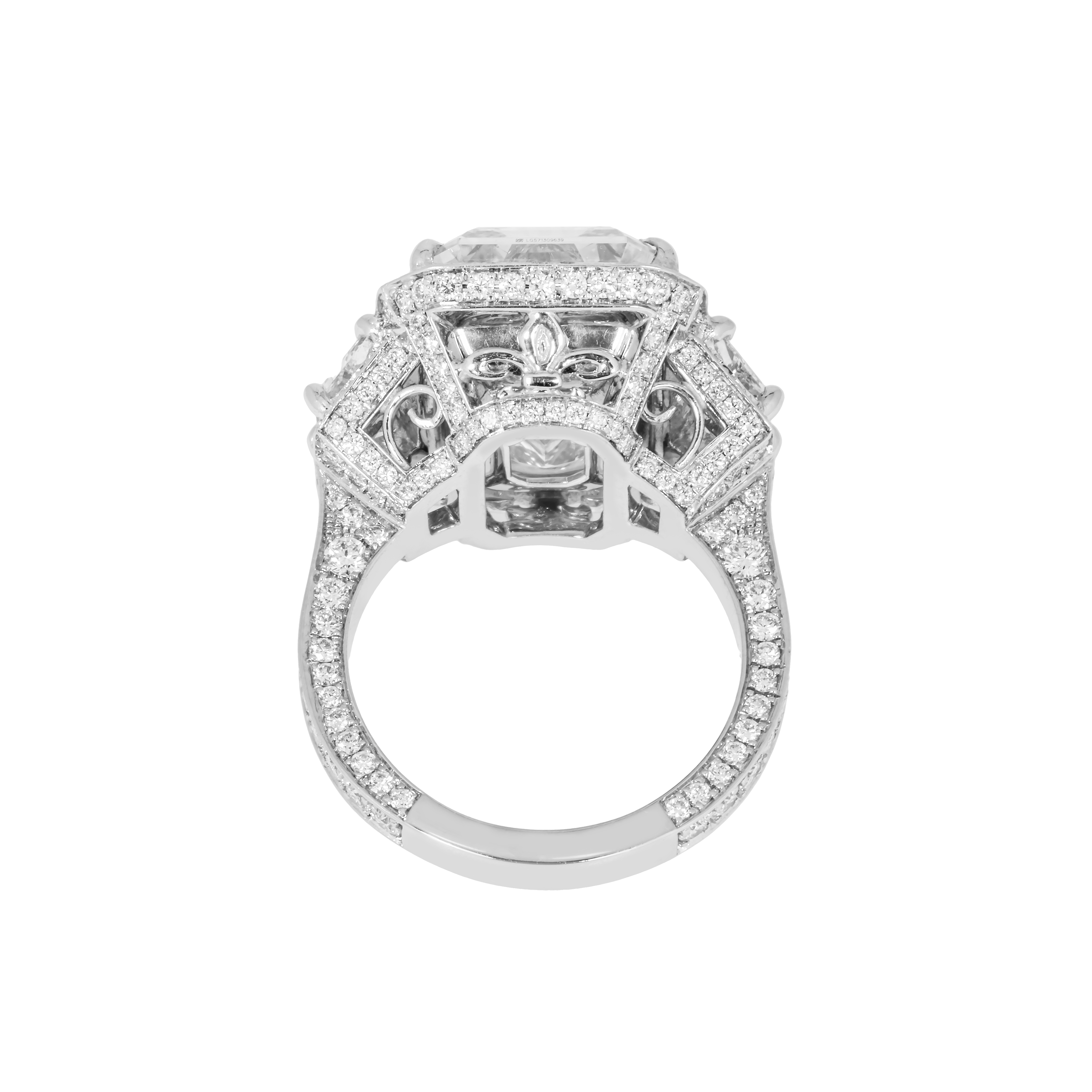 Platinum 12.32Ct Emerald Cut Triple Diamond Engagement Ring 15.31Ctw Bridal