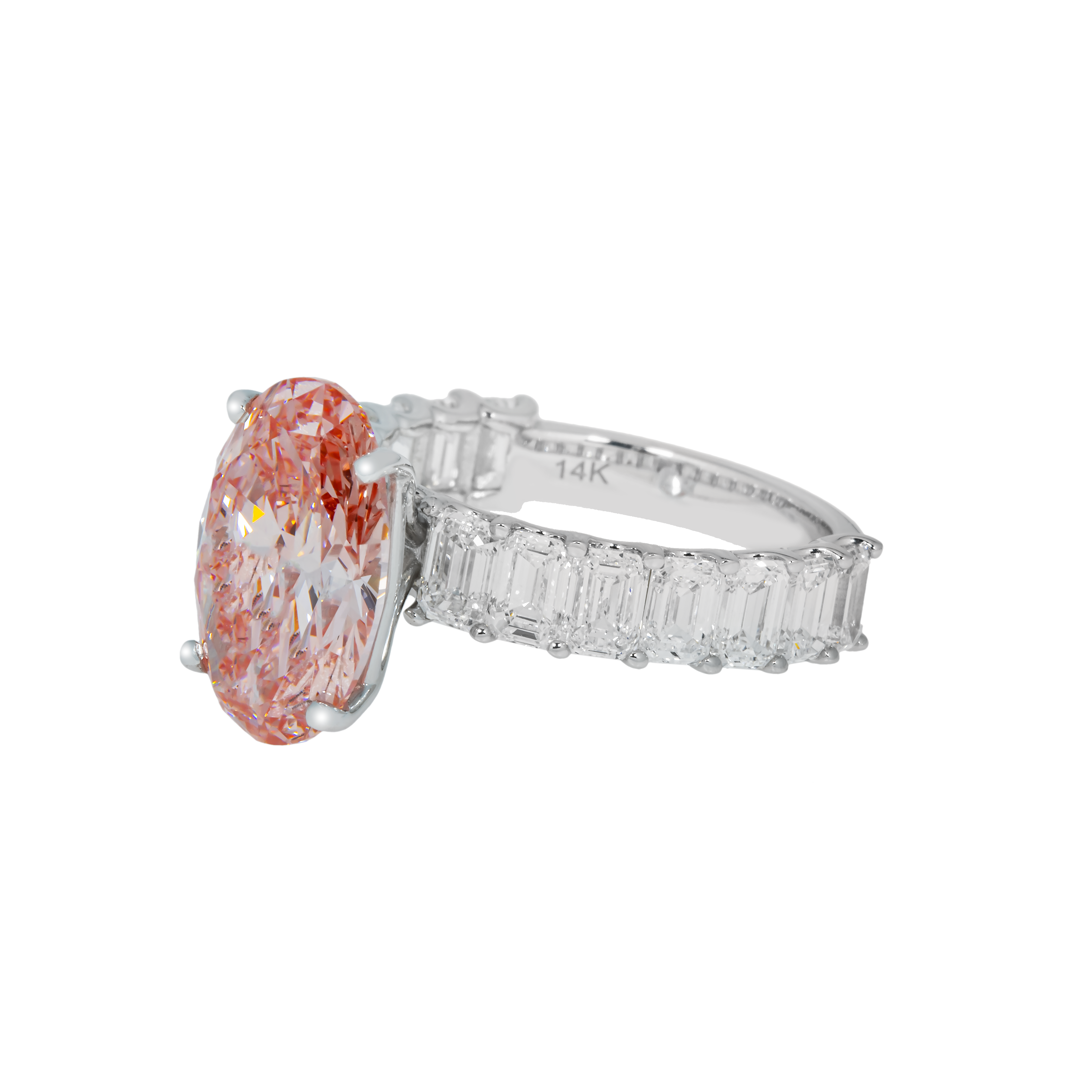 14K White Gold 5Ct Oval Cut Fancy Vivid Pink Diamond Engagement Ring 8.10Ctw Bridal