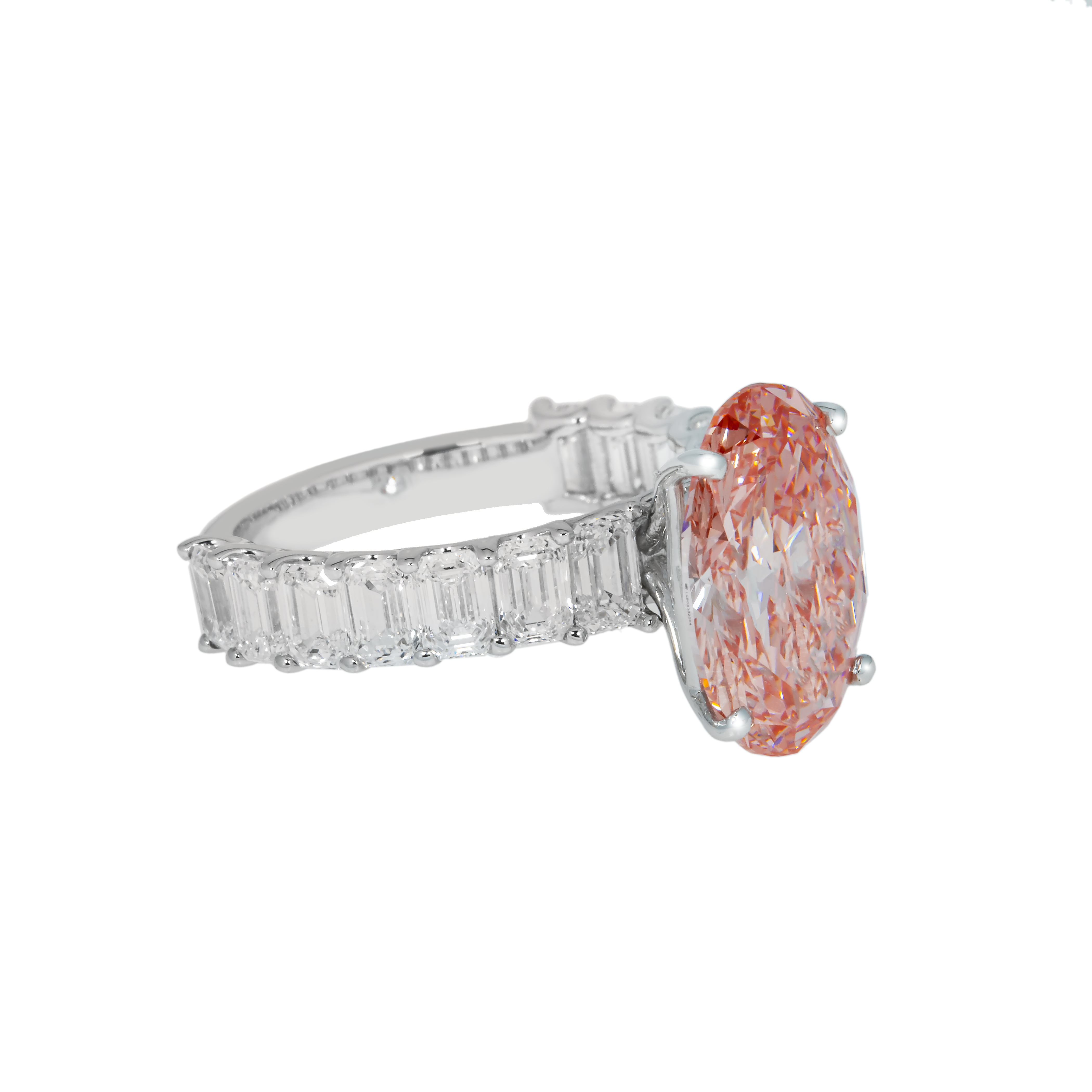 14K White Gold 5Ct Oval Cut Fancy Vivid Pink Diamond Engagement Ring 8.10Ctw Bridal