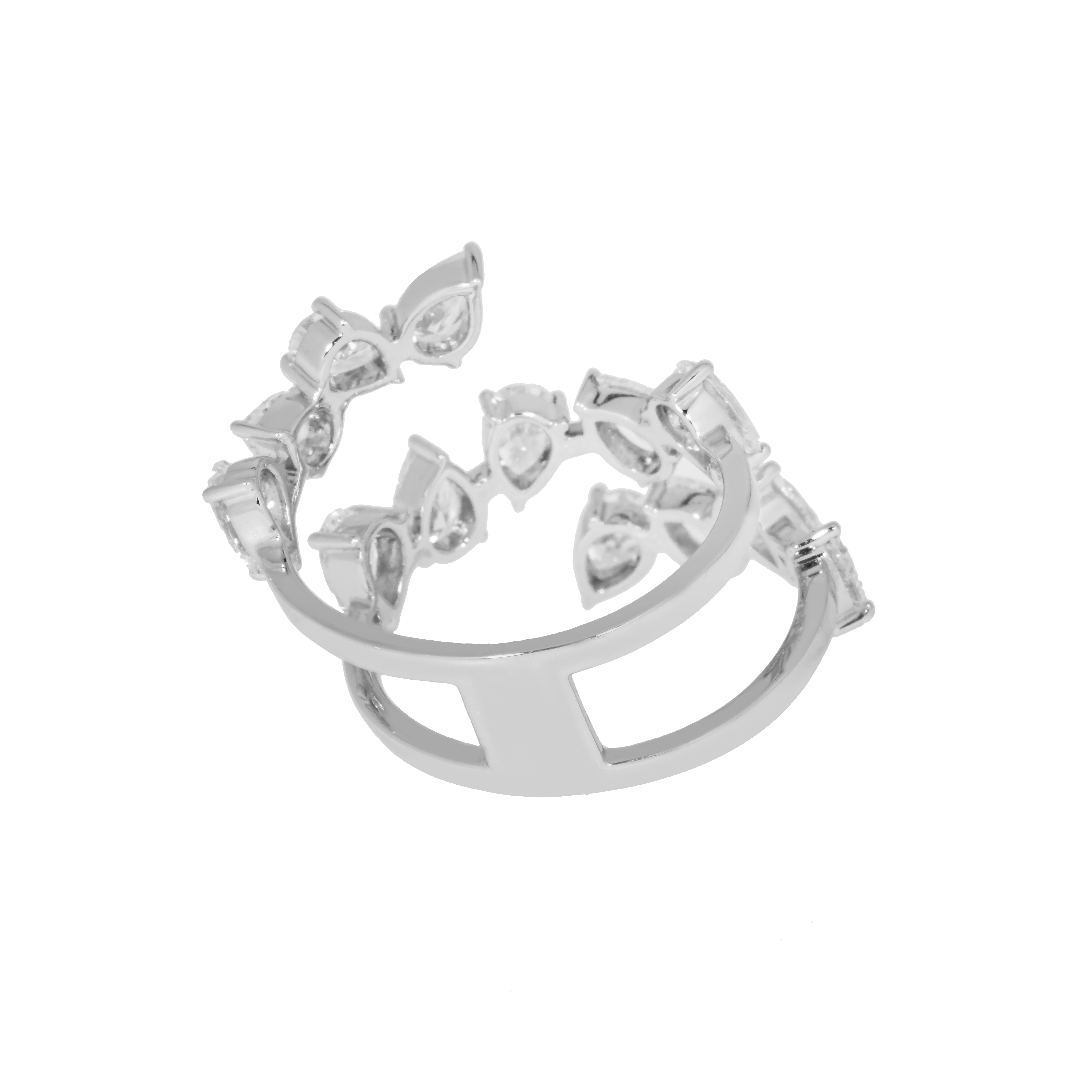 18K White Gold Pear Cut Diamond Spiral Wrap Ring 2.64Ct Rings