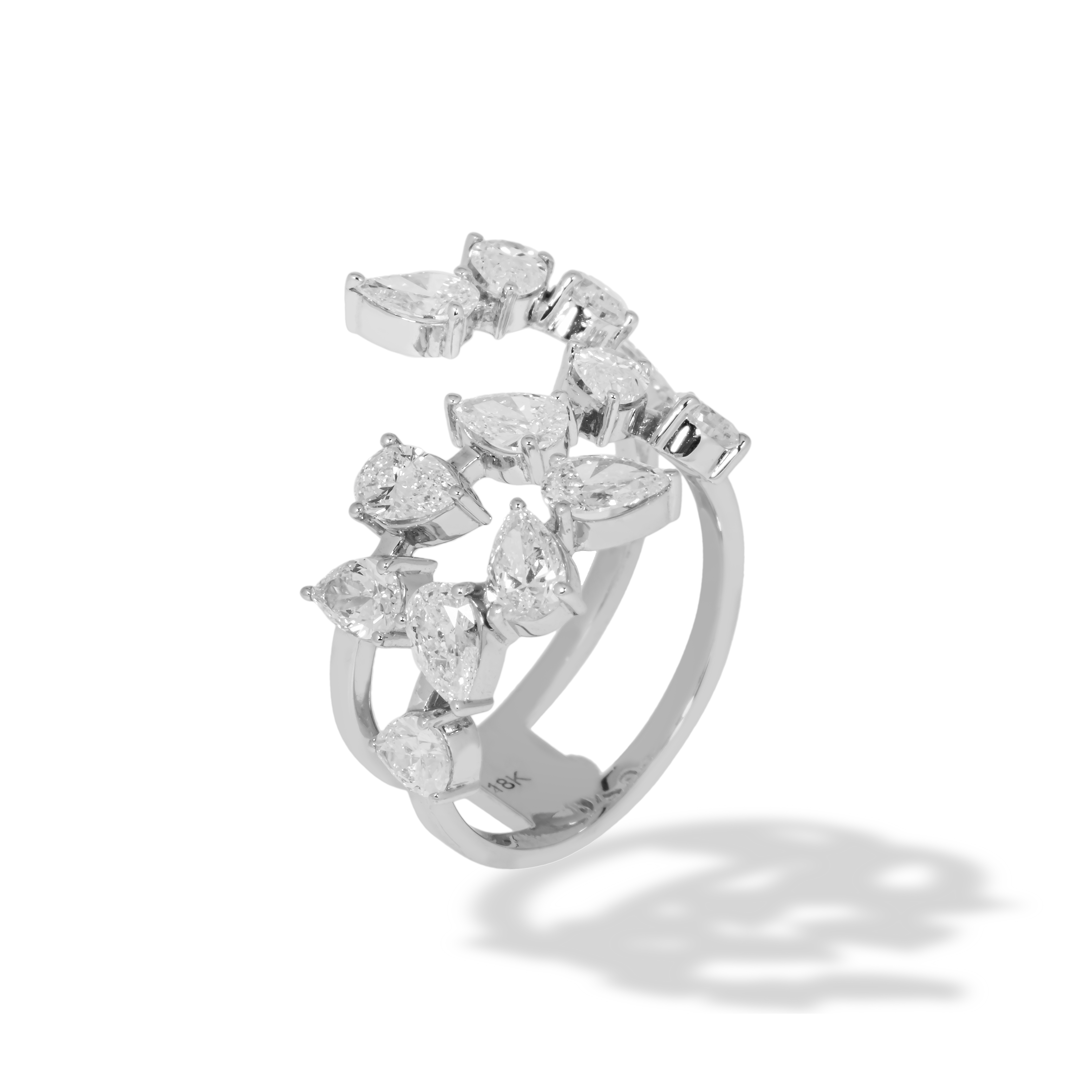 18K White Gold Pear Cut Diamond Spiral Wrap Ring 2.64Ct Rings