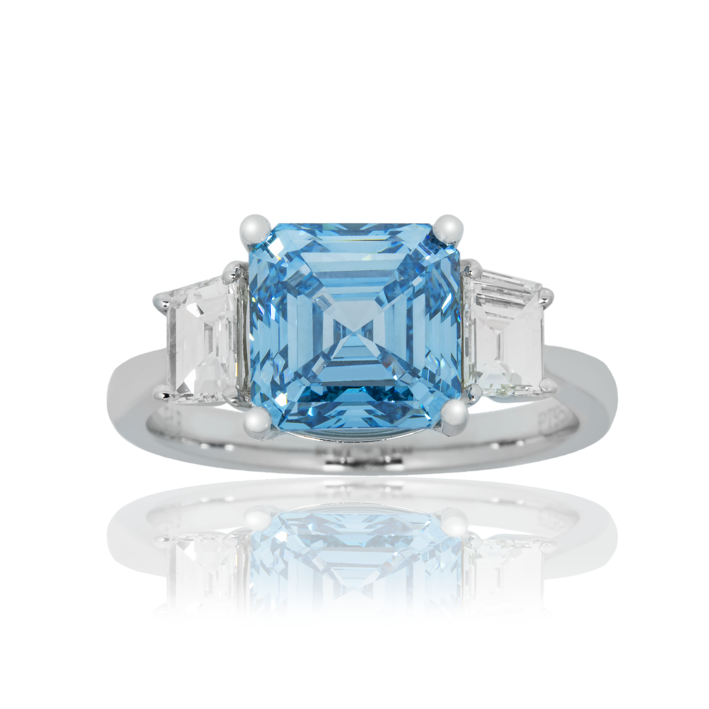 Platinum 3.0ct Fancy Vivid Blue Asscher cut Diamond Engagement Ring 3.62ctw