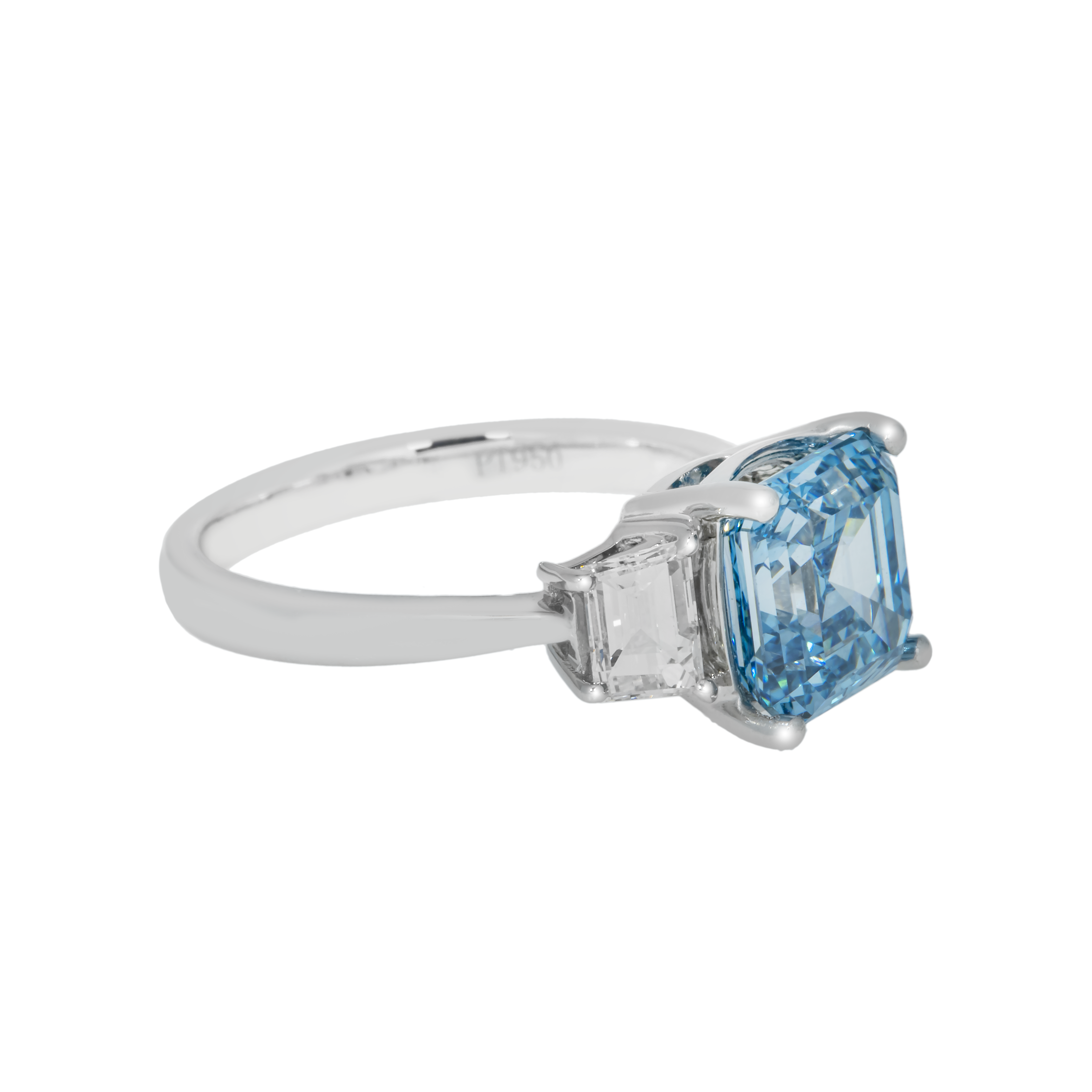 Platinum 3.0Ct Fancy Vivid Blue Asscher Cut Diamond Engagement Ring 3.62Ctw Bridal