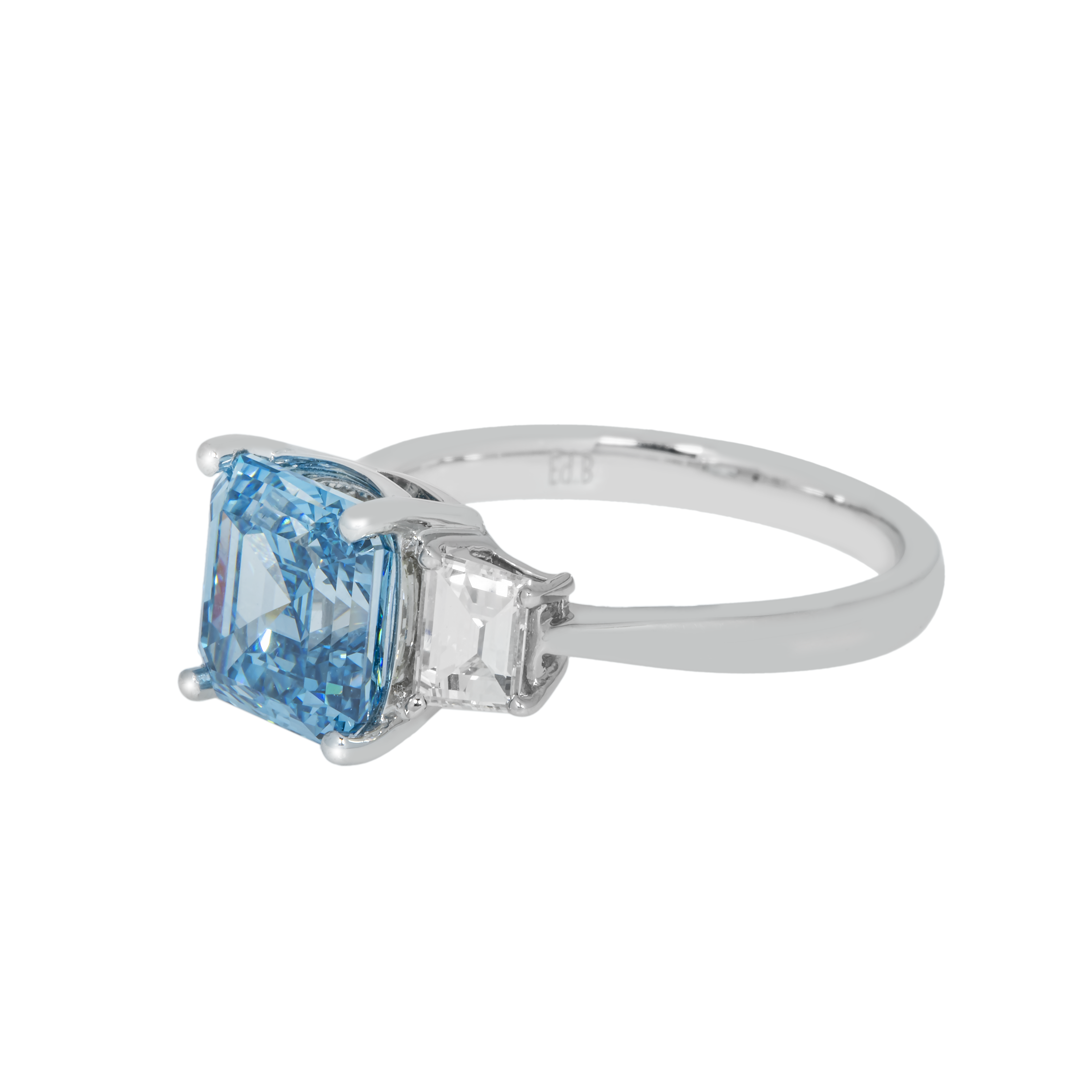 Platinum 3.0Ct Fancy Vivid Blue Asscher Cut Diamond Engagement Ring 3.62Ctw Bridal