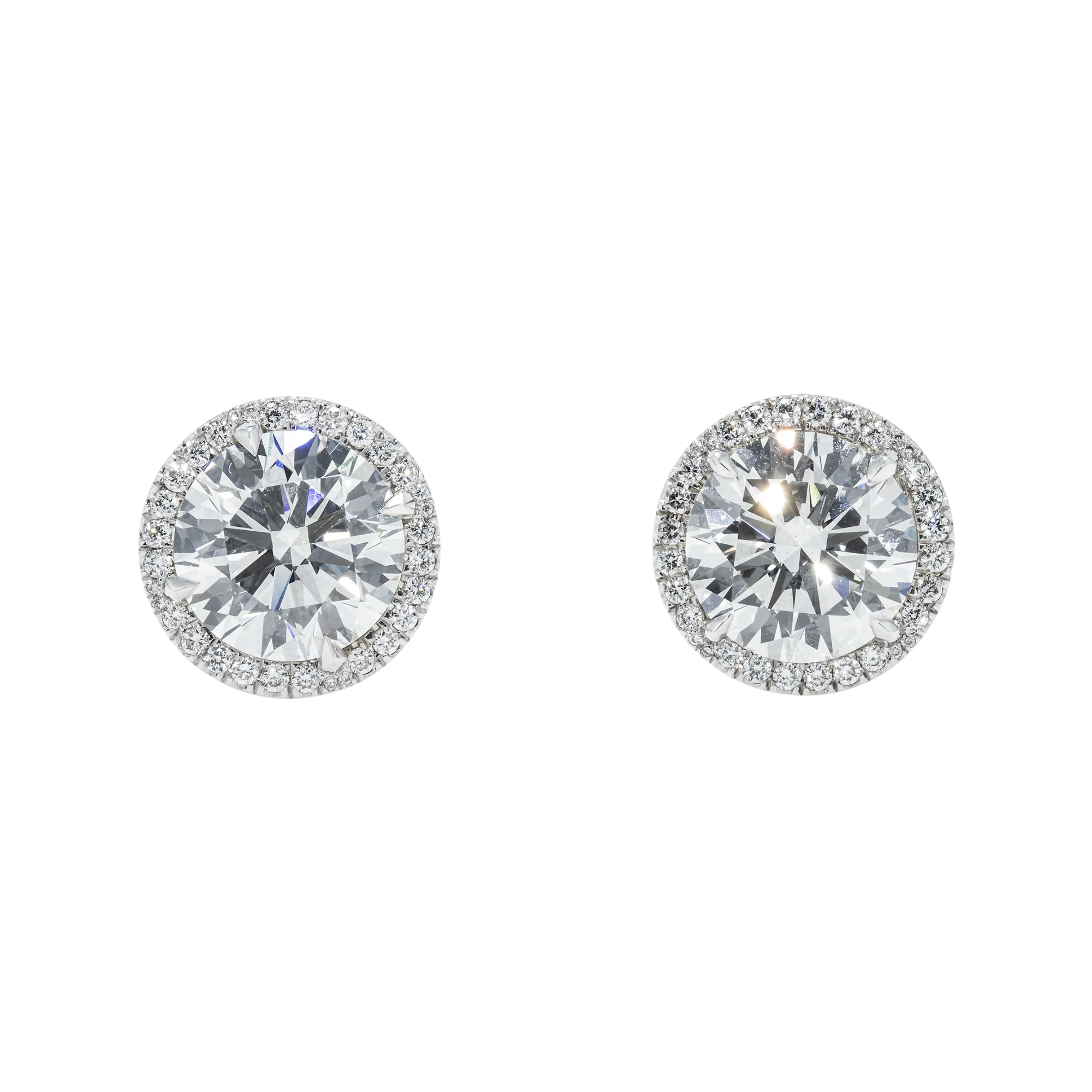 18K White Gold 5Ct Each Round Diamond Stud Earrings W/ Halo 10.55Ctw