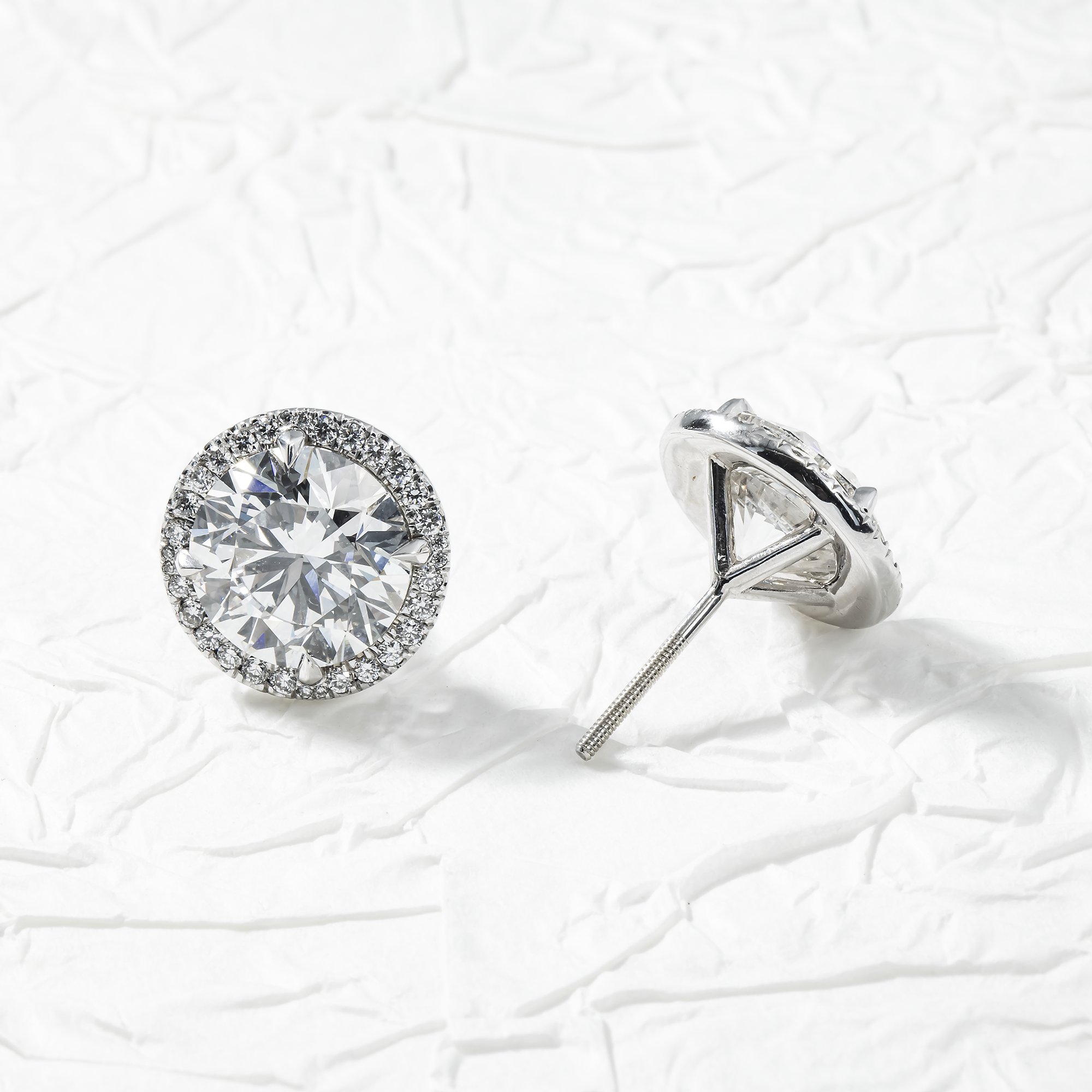 18K White Gold 5Ct Each Round Diamond Stud Earrings W/ Halo 10.55Ctw