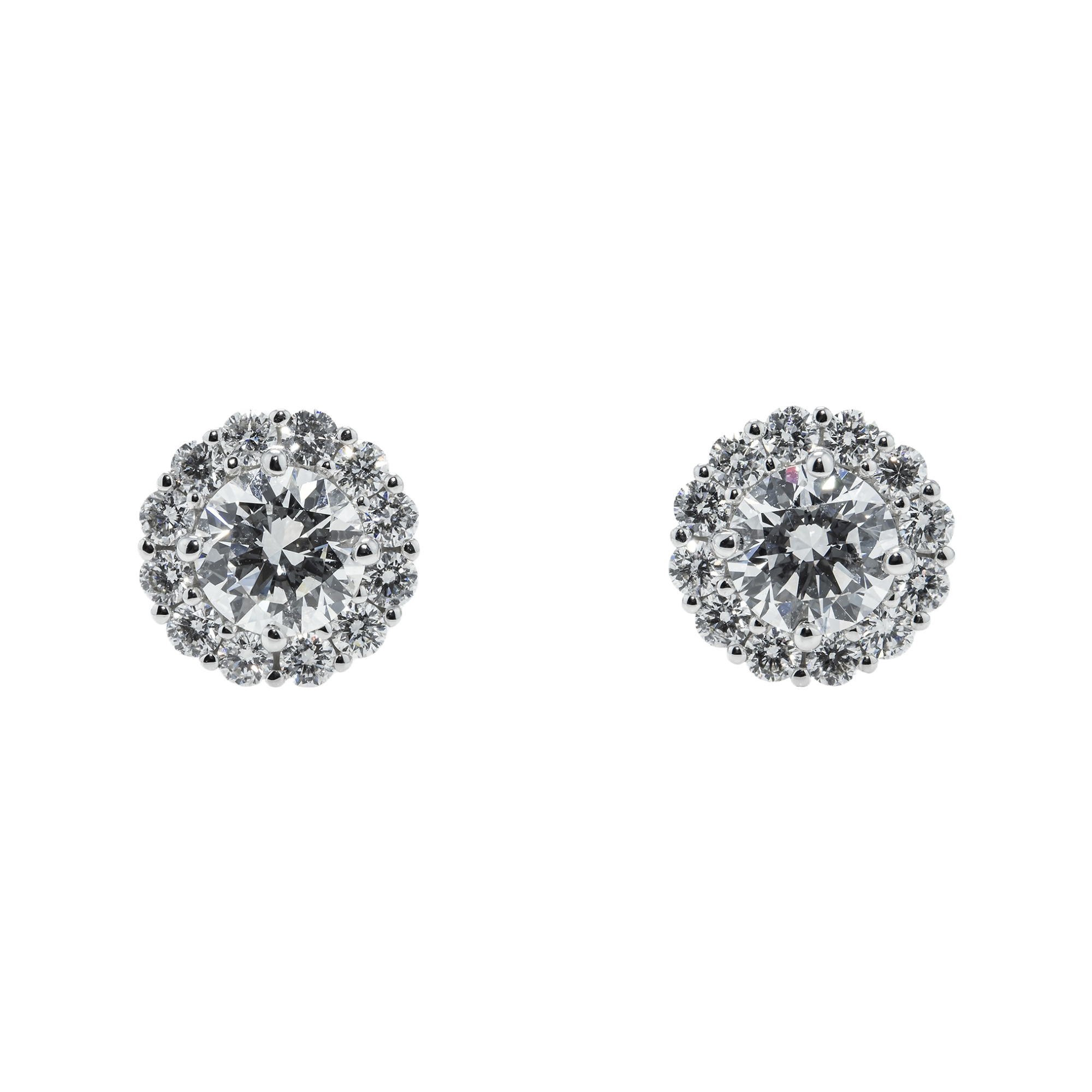 Igi 18K White Gold Round Diamond Stud Earrings W/ Halo 2.96Ctw