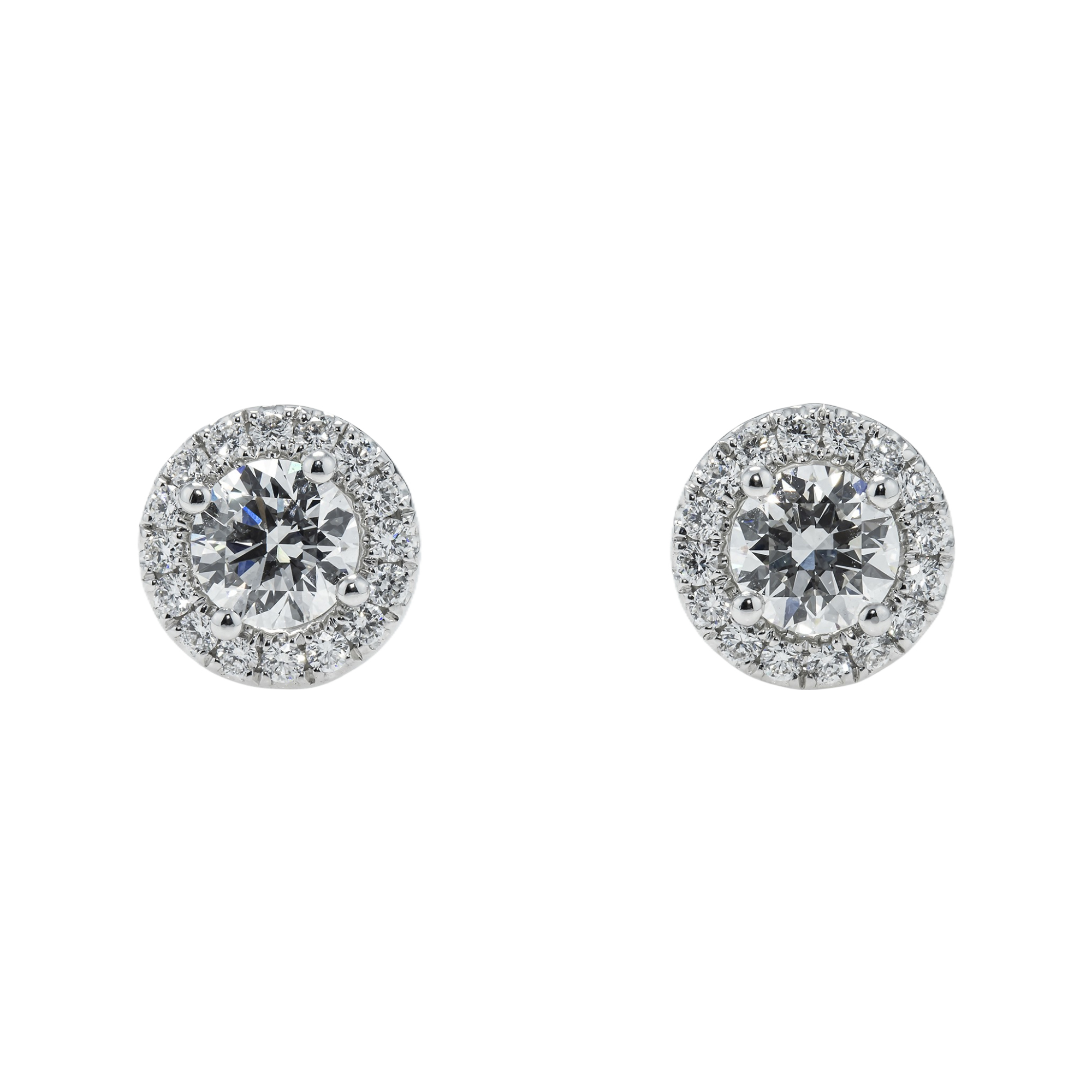 18K White Gold Round Diamond Studs W/ Halo 2.78Ctw Earrings