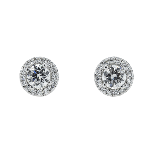 18K White Gold Round Diamond Studs w/ Halo 2.78ctw