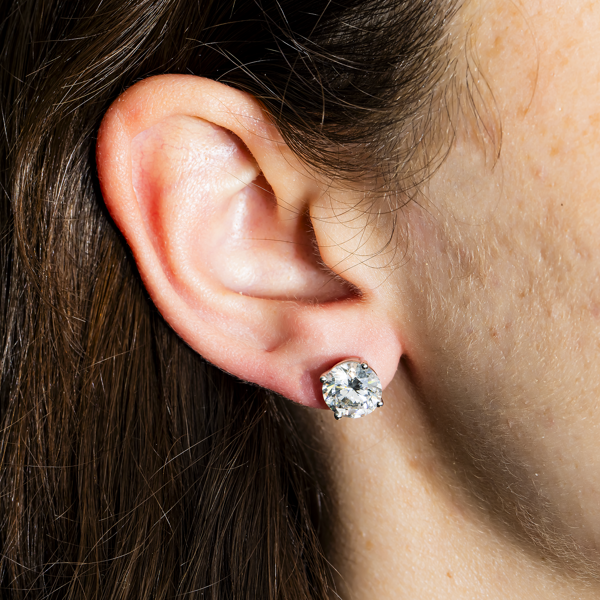 Igi 14K White Gold 3.03Ct Each Solitaire Round Diamond Stud Earrings 6.08Ctw