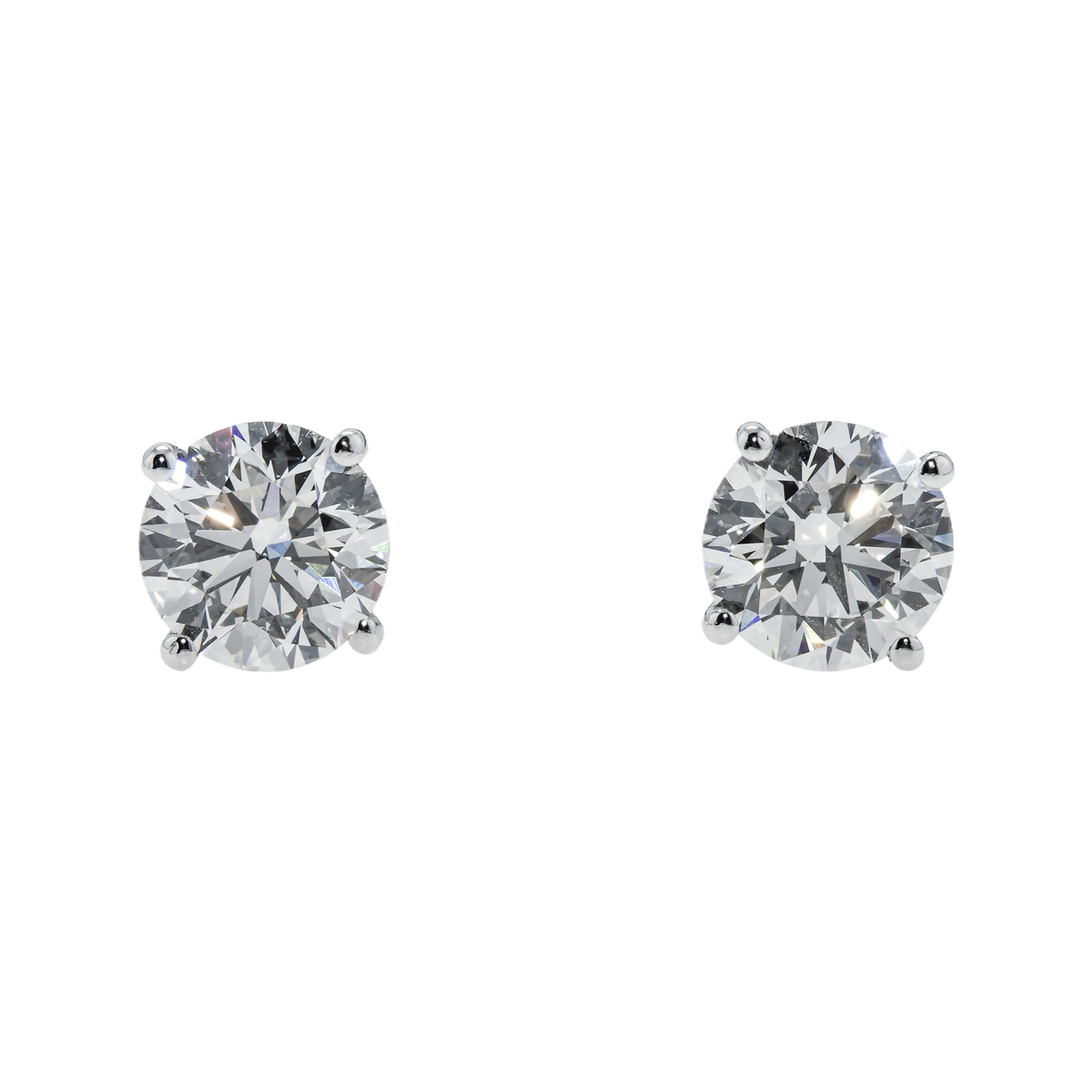 Igi 14K White Gold 1.3Ct Each Solitaire Round Diamond Stud Earrings 2.64Ctw