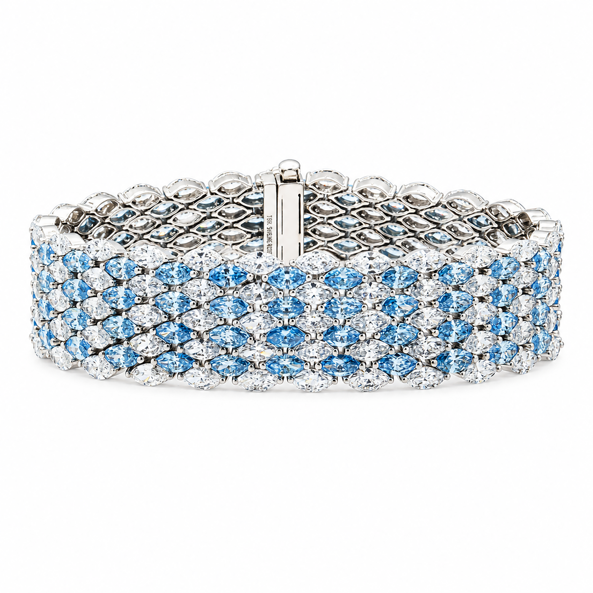 18K White Gold Multi Row Marquise Blue & White Diamond Bracelet 28.06ct