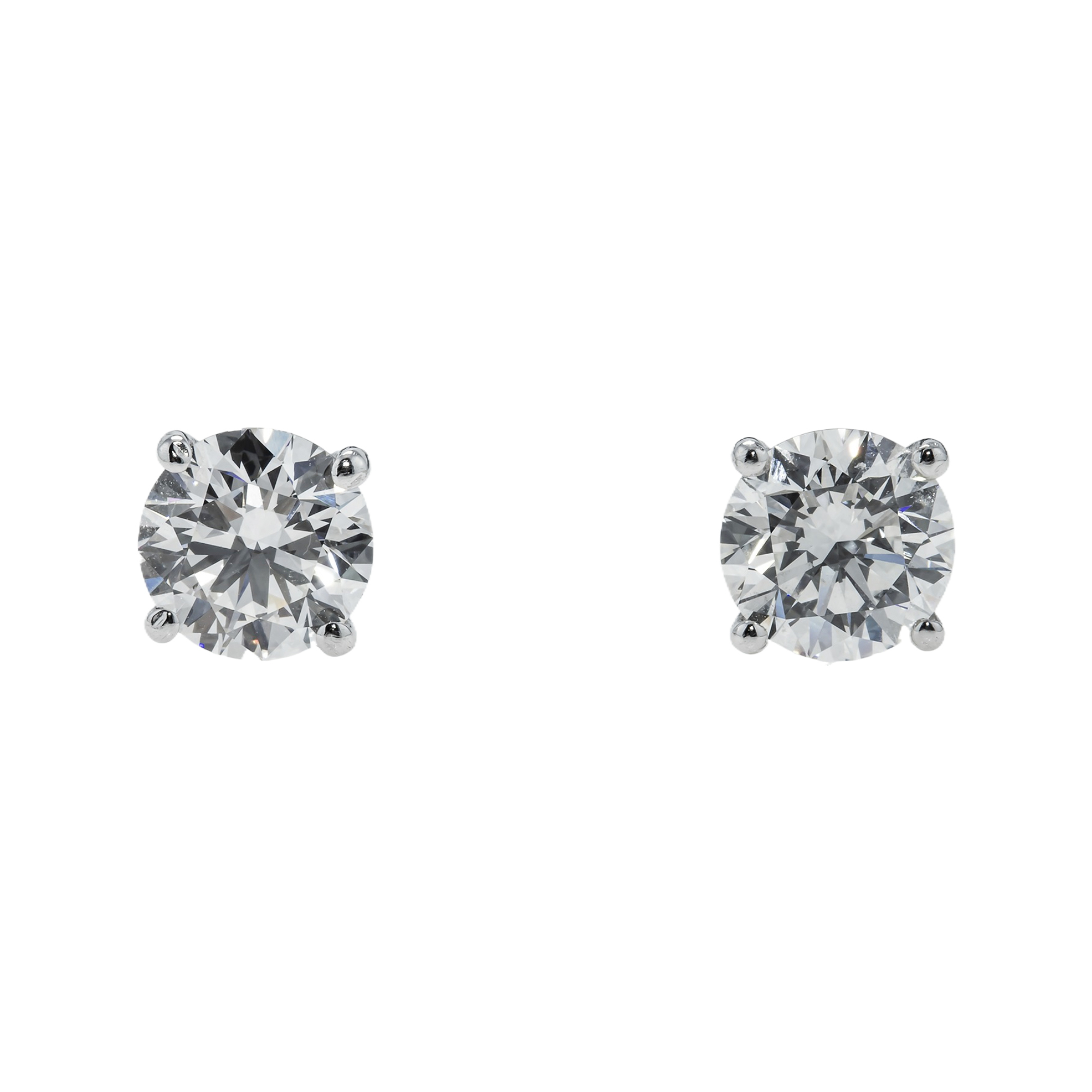 Igi 14K White Gold 1.1Ct Each Solitaire Round Diamond Stud Earrings 2.21Ctw